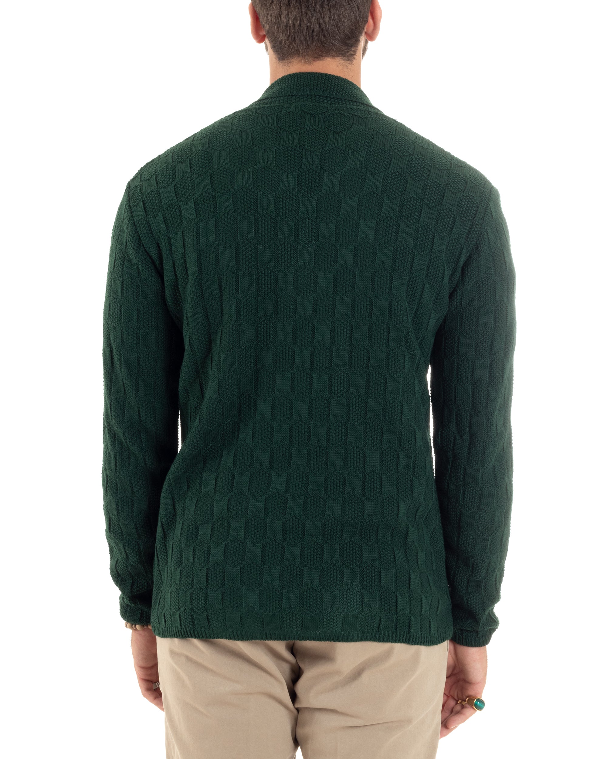 Cardigan Uomo Doppiopetto Giacca Con Bottoni Maglia Lavorata Maglioncino Tramato Casual Verde GIOSAL-M2880A