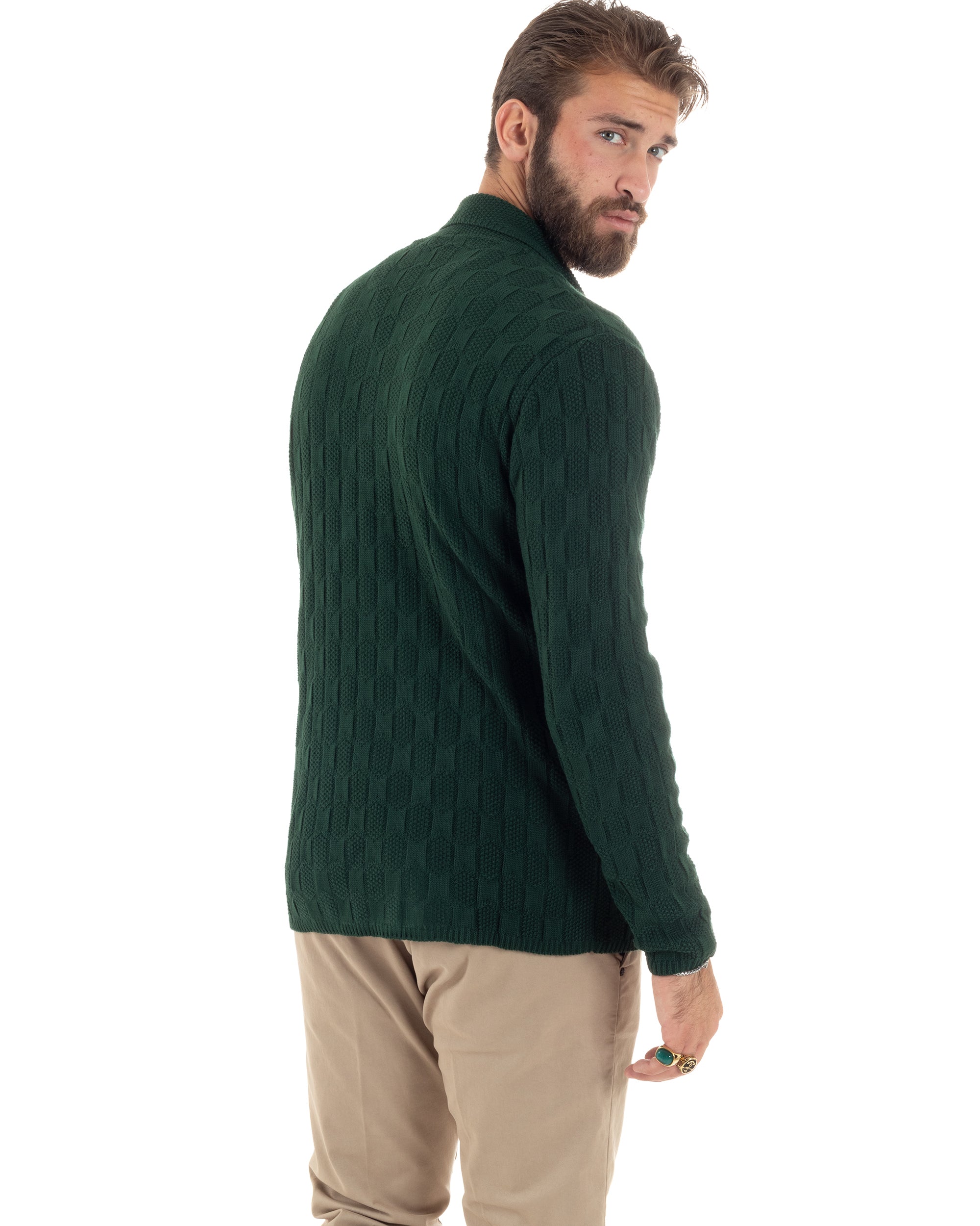 Cardigan Uomo Doppiopetto Giacca Con Bottoni Maglia Lavorata Maglioncino Tramato Casual Verde GIOSAL-M2880A