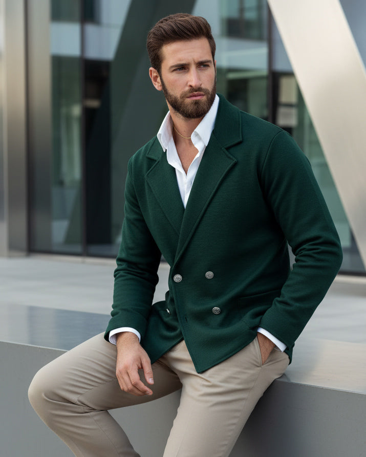 Cardigan uomo doppiopetto giacca bottoni metallo maglia links verde bottiglia GIOSAL-M2891A