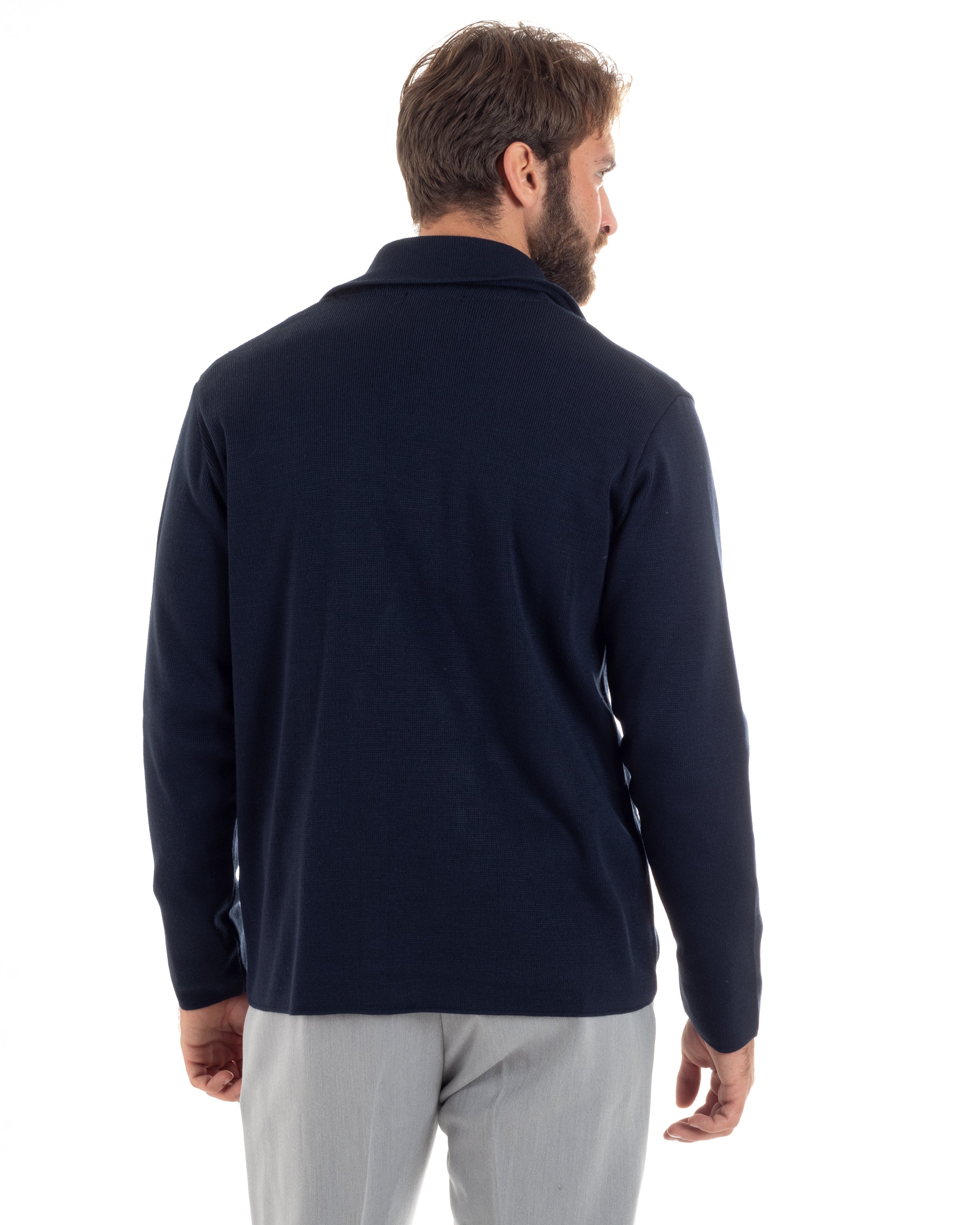 Cardigan Uomo Doppiopetto Giacca Con Bottoni In Metallo Maglia Lavorata Links Maglioncino Casual Blu GIOSAL-M2892A