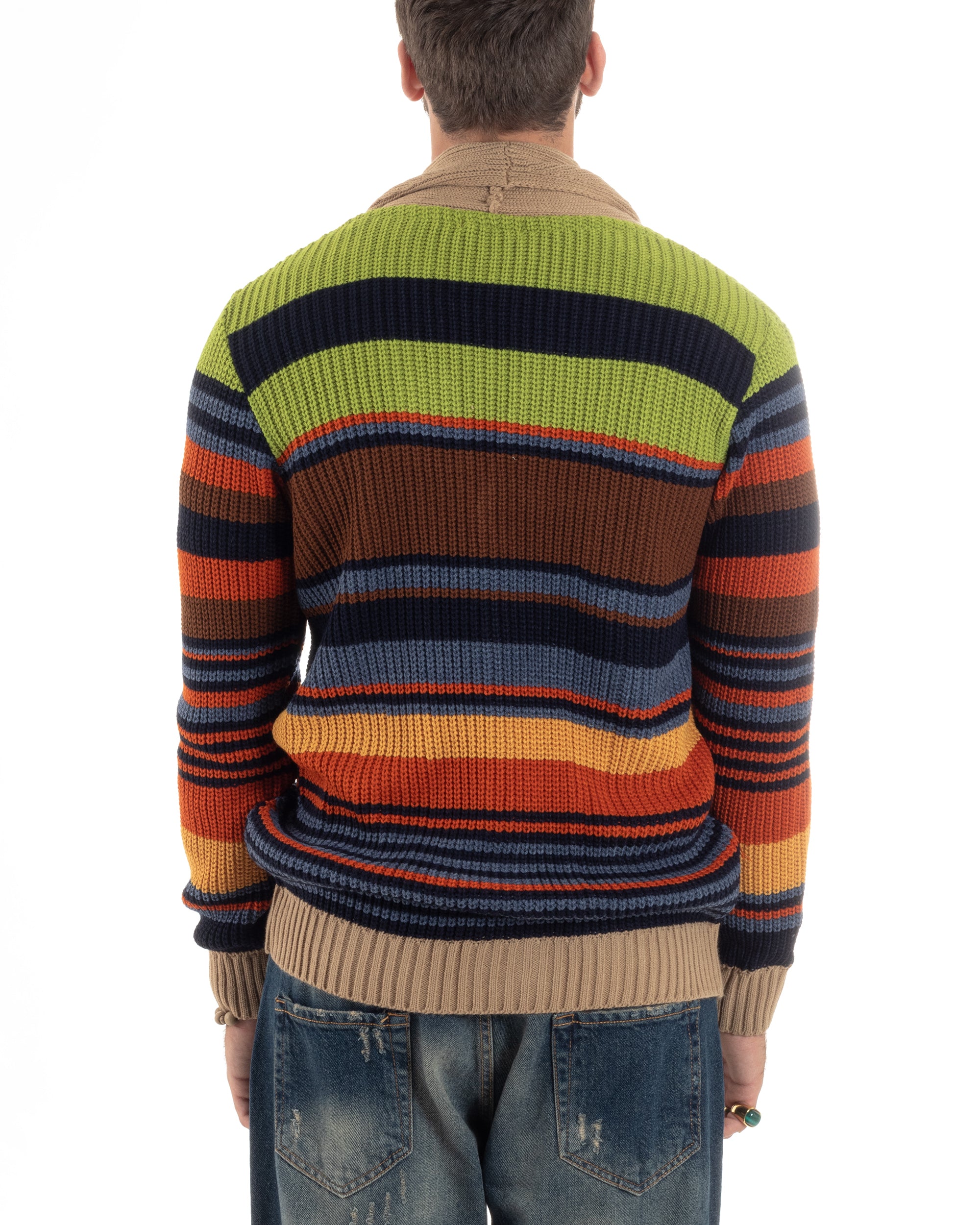 Cardigan Uomo Rigato Maglia Con Bottoni E Collo A Scialle Giacca Calda Casual Multicolor GIOSAL-M2911A