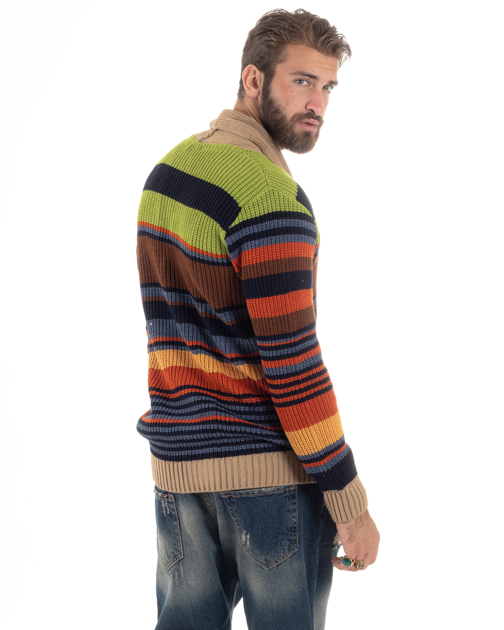 Cardigan Uomo Rigato Maglia Con Bottoni E Collo A Scialle Giacca Calda Casual Multicolor GIOSAL-M2911A