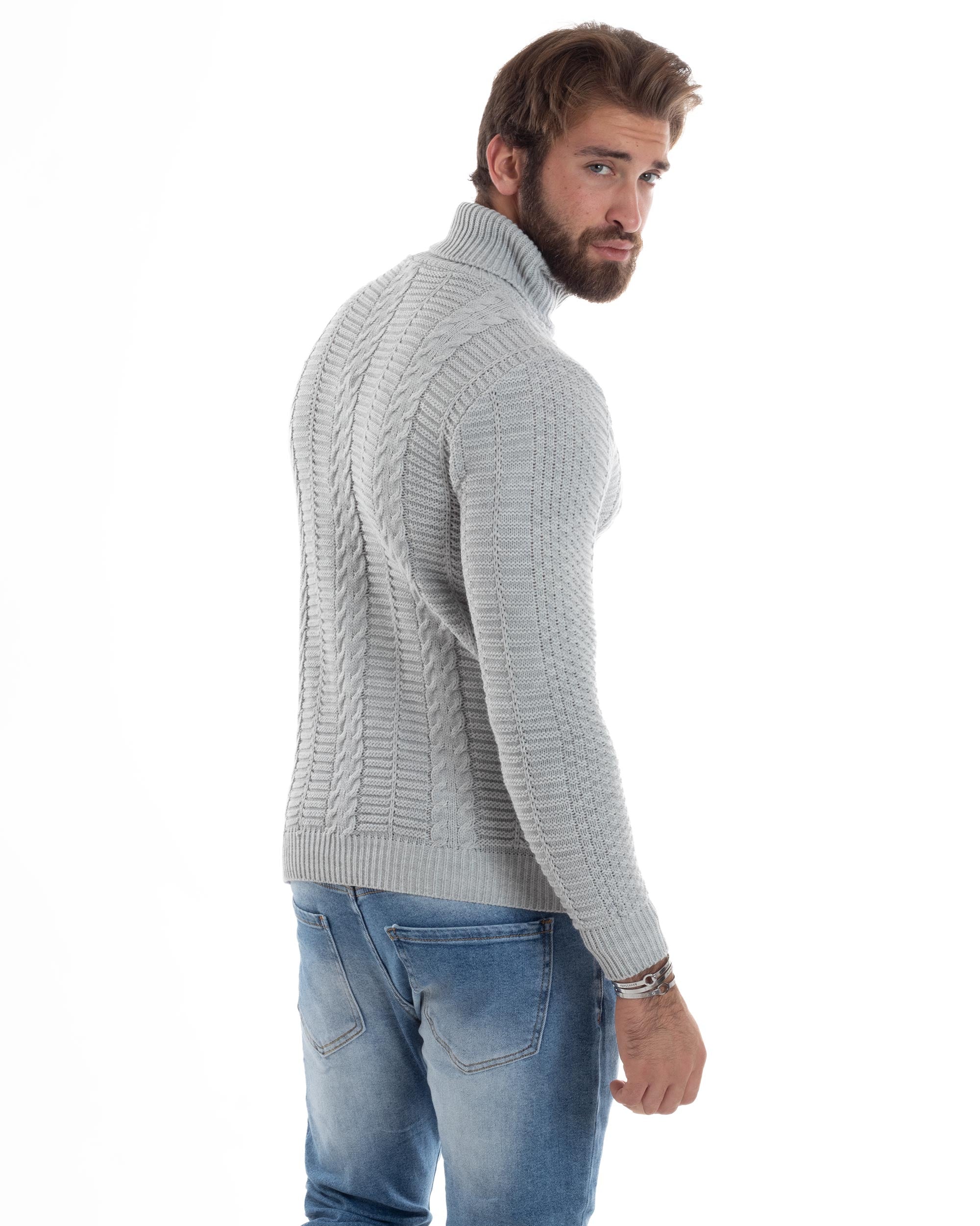 Maglione Uomo Lana Trecce Maglia Calda Maniche Lunghe Comoda Pullover Lavorato Casual Tinta Unita Grigio GIOSAL-M2919A