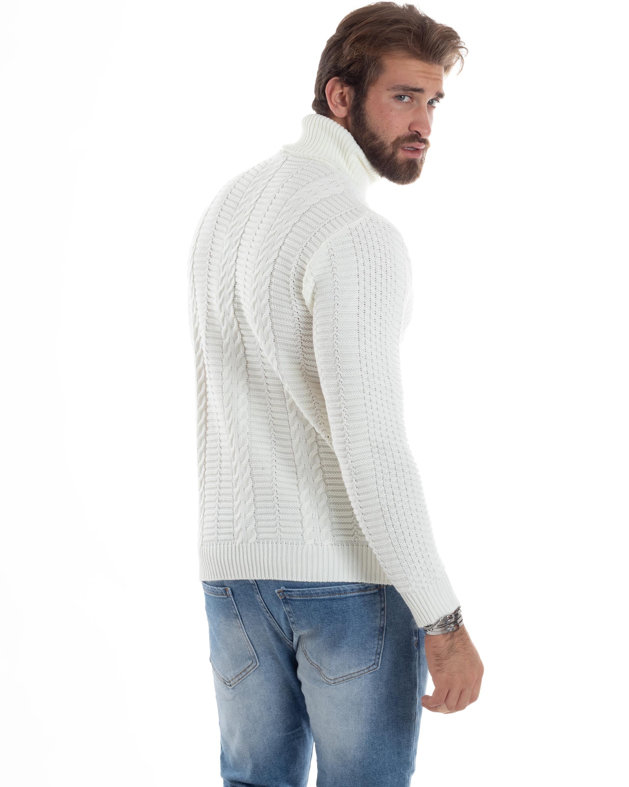 Maglione Uomo Lana Trecce Maglia Calda Maniche Lunghe Comoda Pullover Lavorato Casual Tinta Unita Panna GIOSAL-M2920A