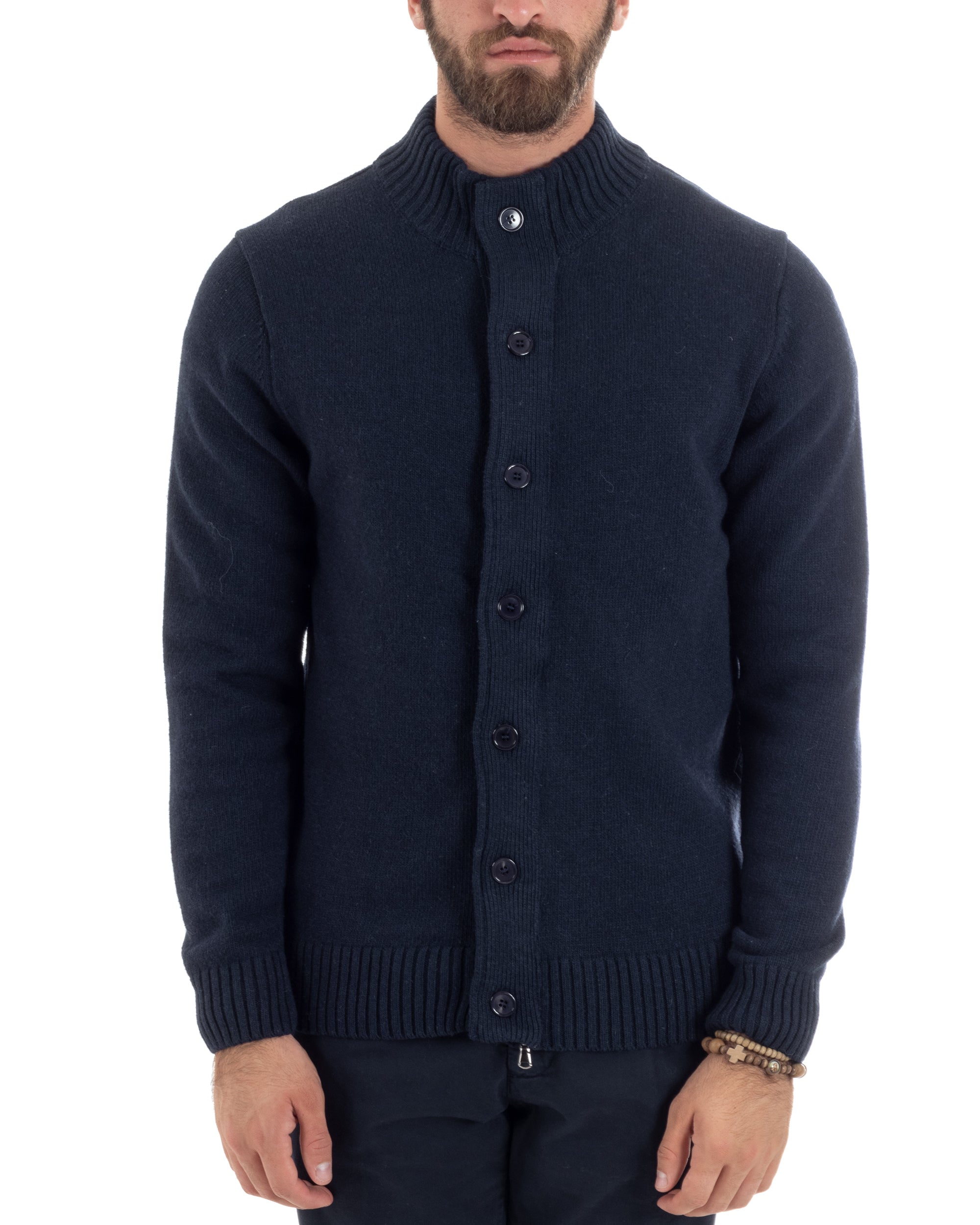 Cardigan Uomo Lana Giacca Comoda Calda Maglioncino Con Collo Bottoni Casual Tinta Unita Blu GIOSAL-M2942A