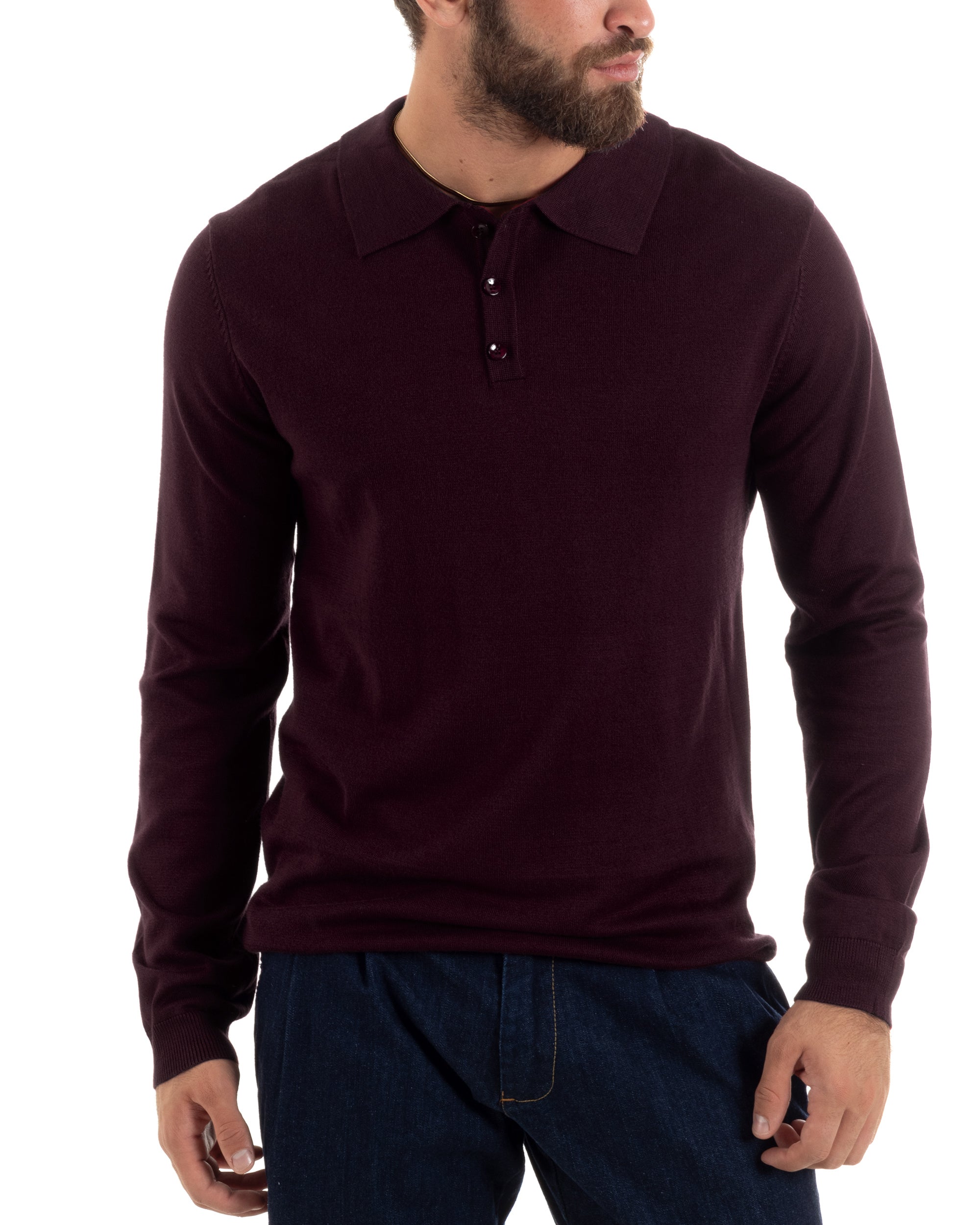 Men's Casual Sweater Polo Collar Solid Color Basic Blue GIOSAL-M2679A