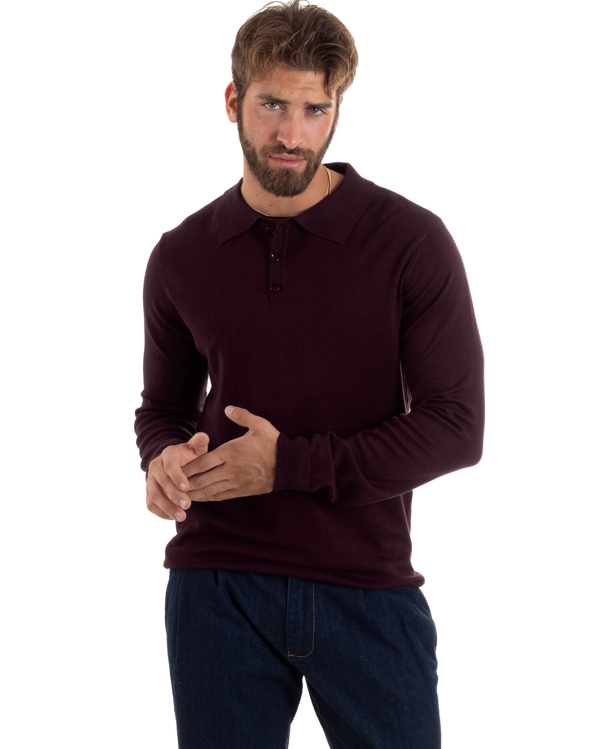 Men's Casual Sweater Polo Collar Solid Color Basic Blue GIOSAL-M2679A