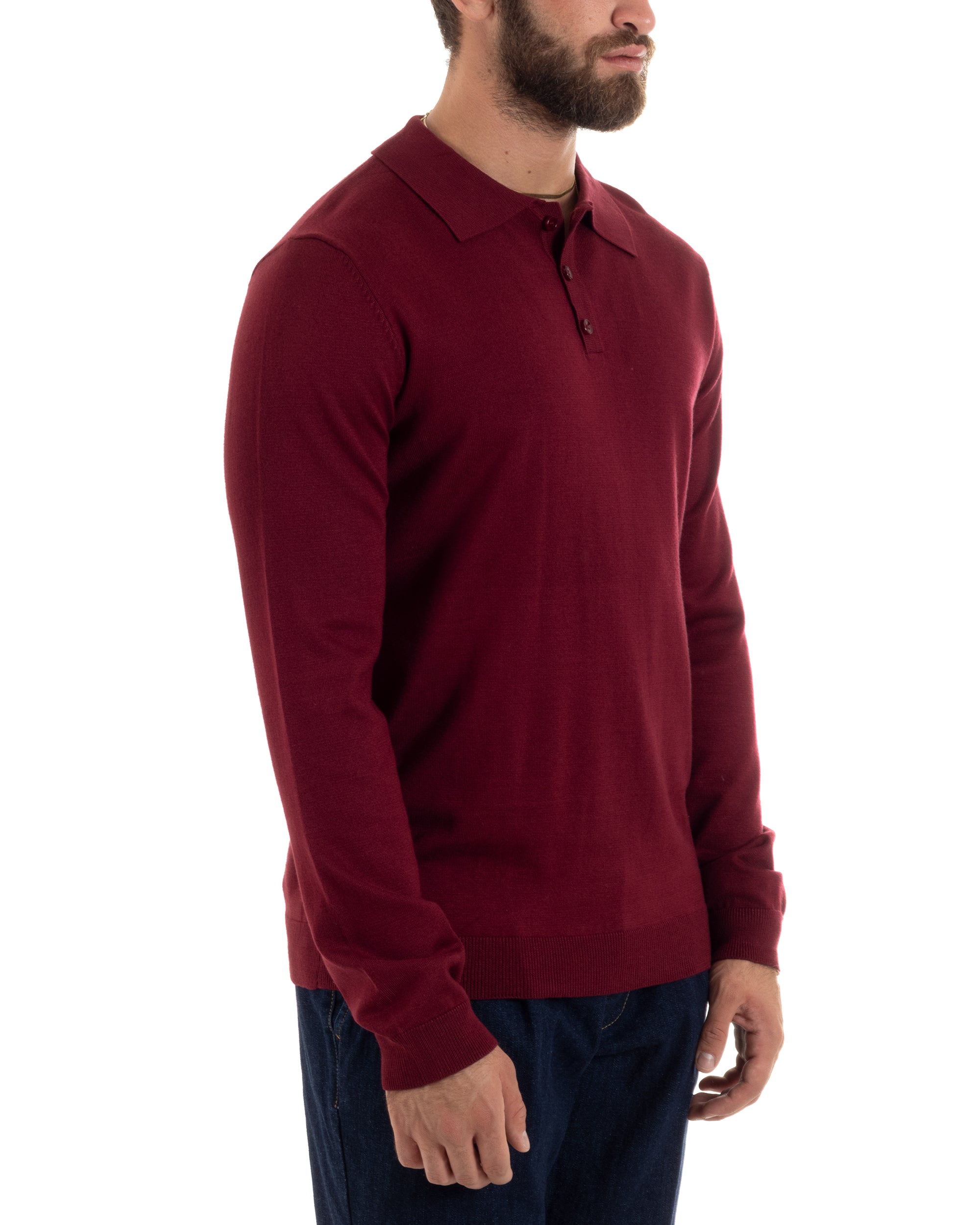 Maglioncino Uomo Casual Maglia Con Colletto Polo Tinta Unita Basic Bordeaux GIOSAL-M2948A