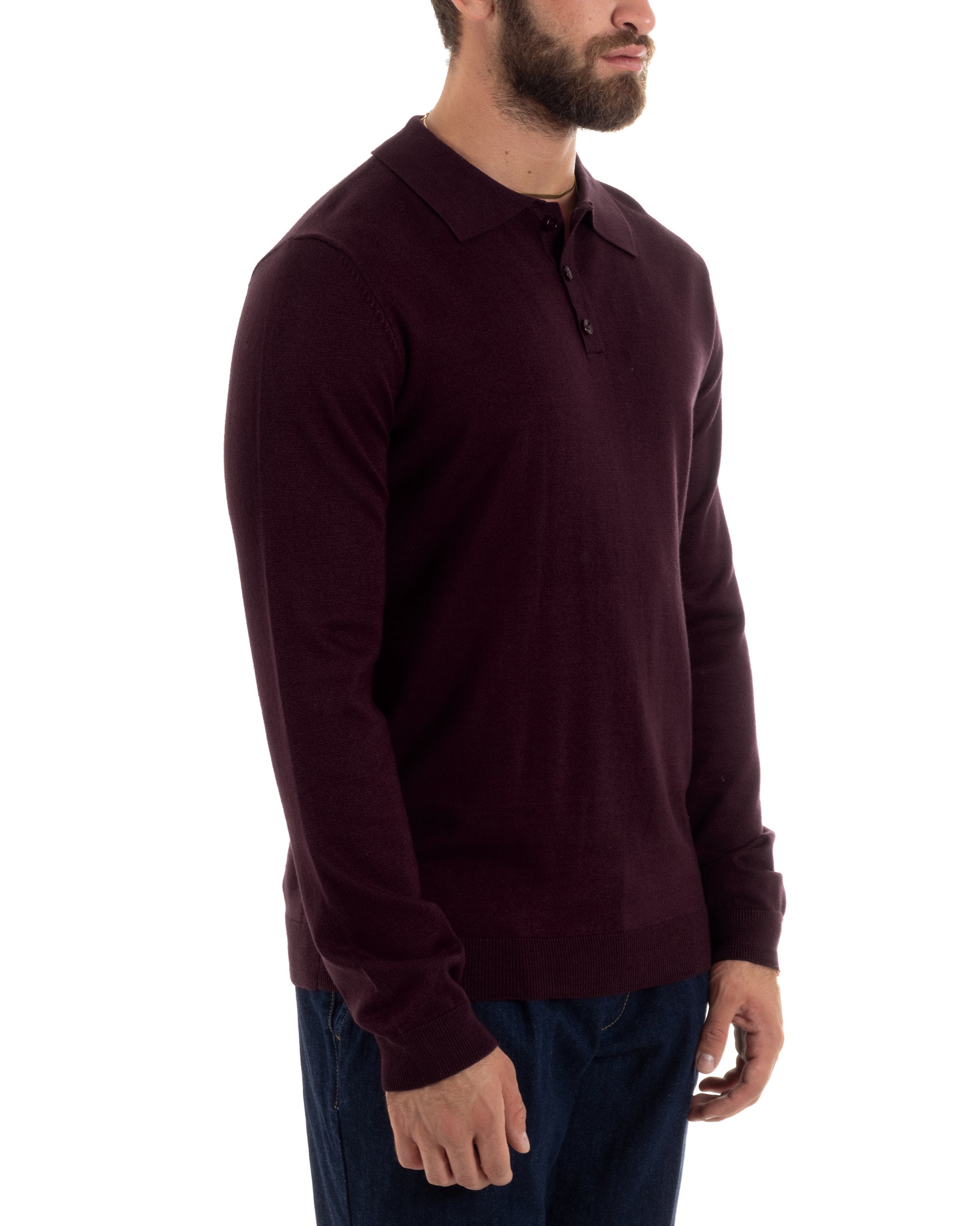 Men's Casual Sweater Polo Collar Solid Color Basic Blue GIOSAL-M2679A
