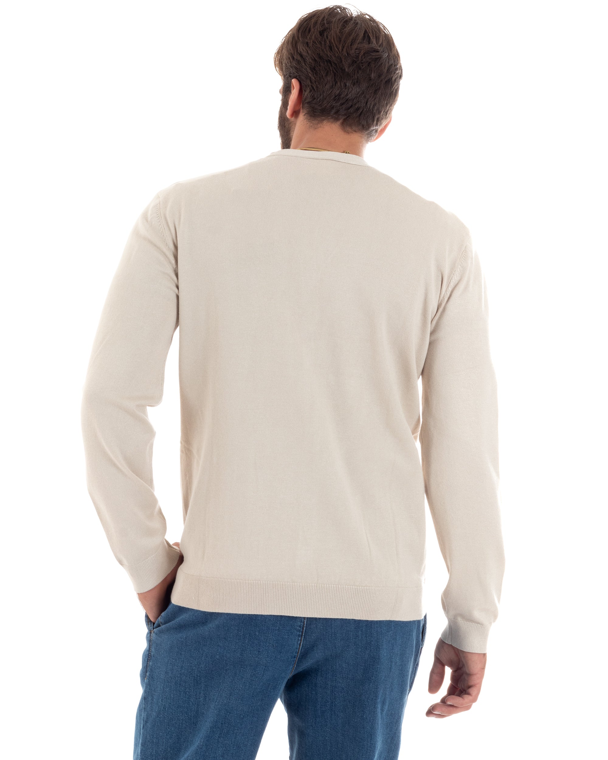 Cardigan Uomo Giacca Con Bottoni Maglioncino Scollo V Maglia Sottile Basic Panna GIOSAL-M2951A