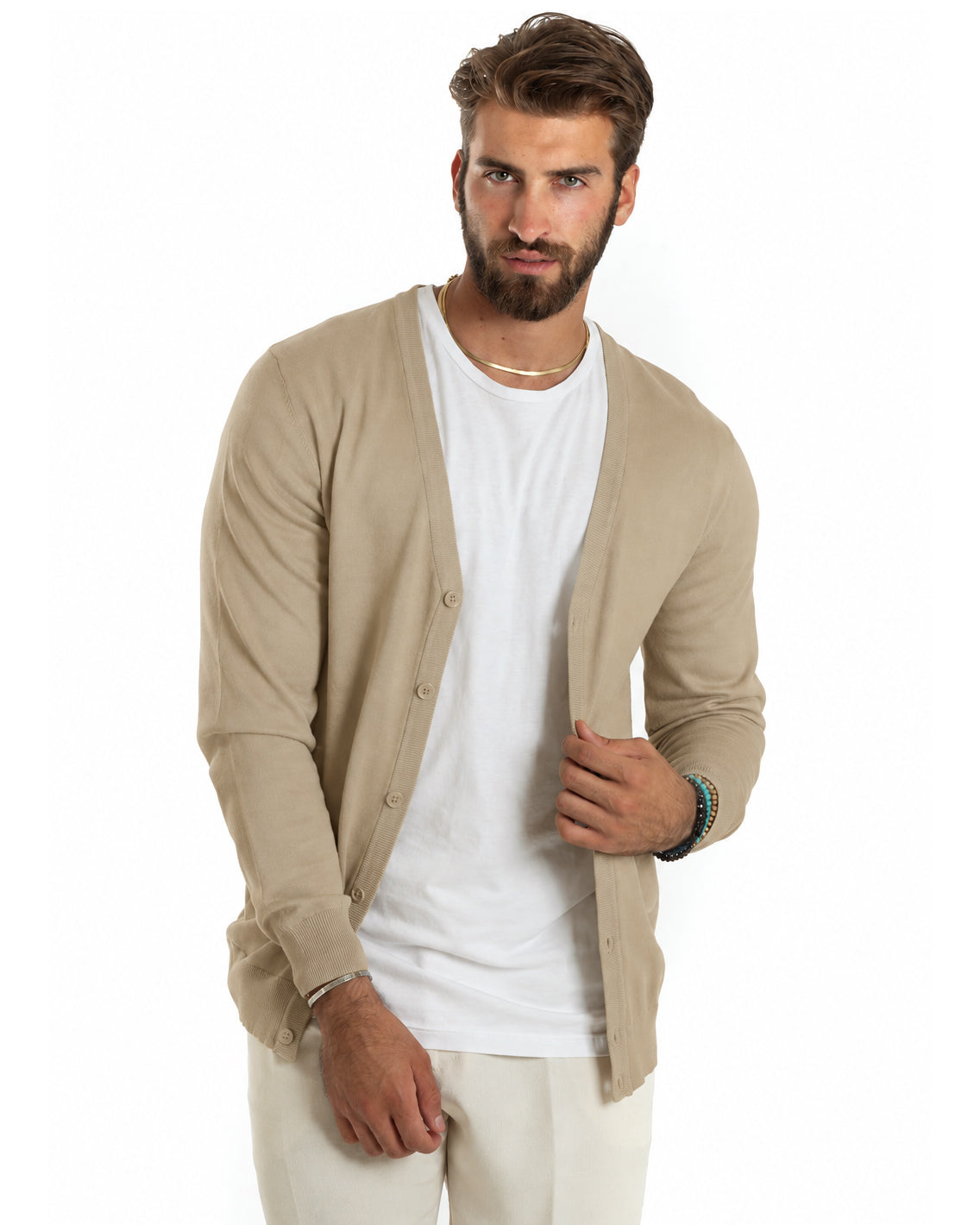 Men's Cardigan Jacket With Buttons V-Neck Sweater Thin Basic Sweater Camel GIOSAL-M2692A