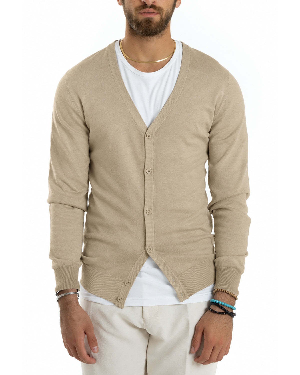 Men's Cardigan Jacket With Buttons V-Neck Sweater Thin Basic Sweater Camel GIOSAL-M2692A