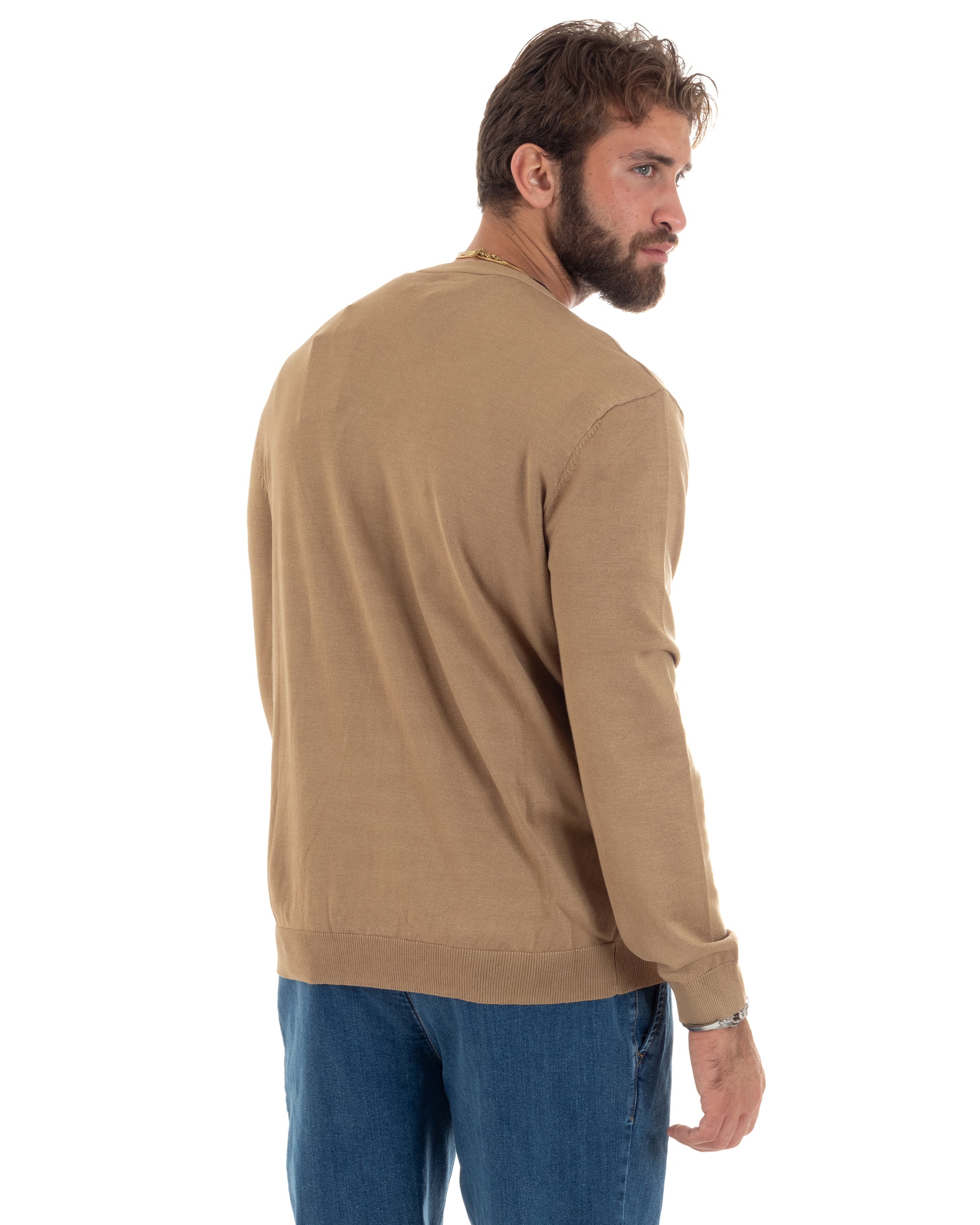 Cardigan Uomo Giacca Con Bottoni Maglioncino Scollo V Maglia Sottile Basic Beige GIOSAL-M2952A