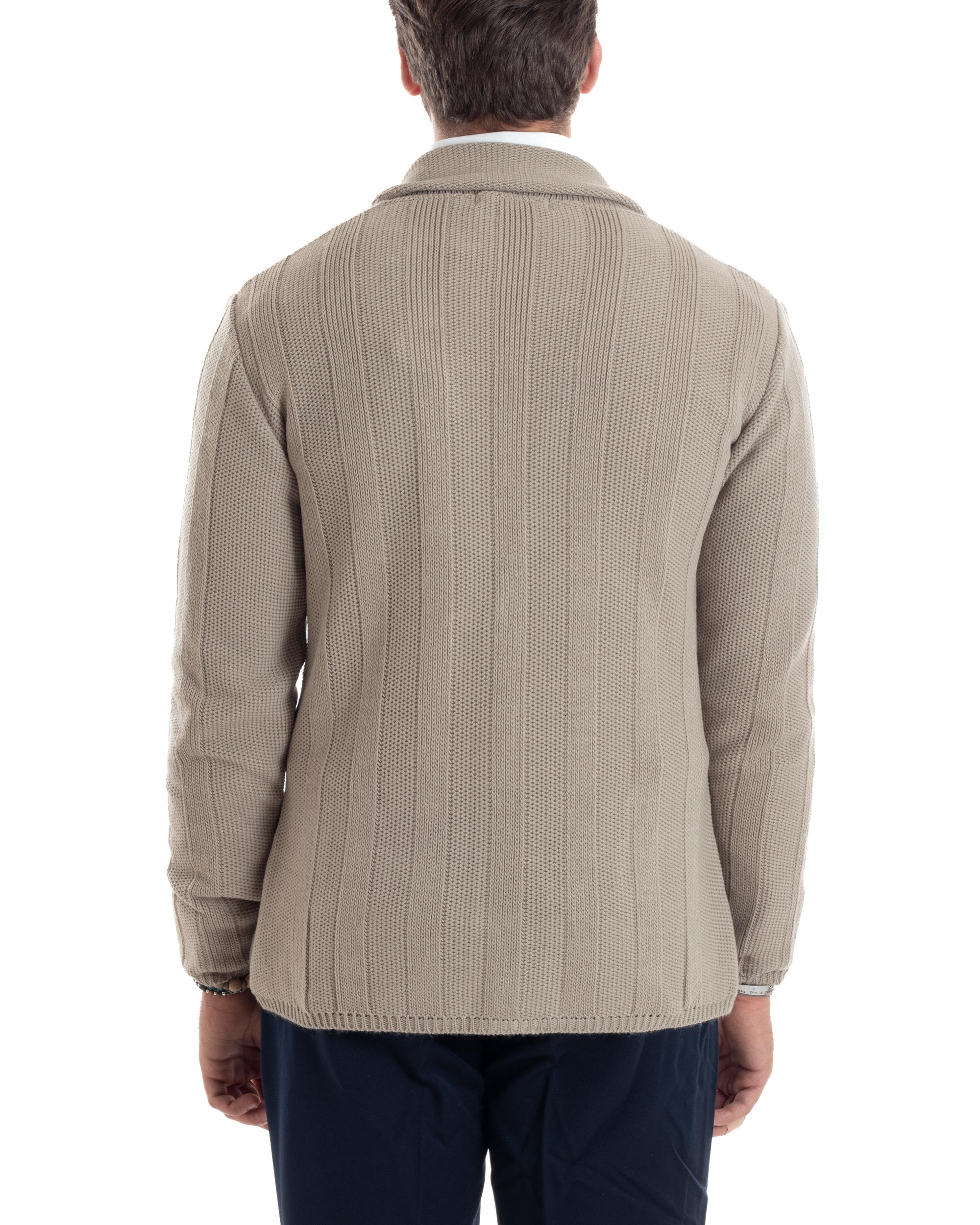 Cardigan Uomo Giacca Con Bottoni Maglia Tramata Maglioncino Lavorato Tinta Unita Casual Beige GIOSAL-M2955A