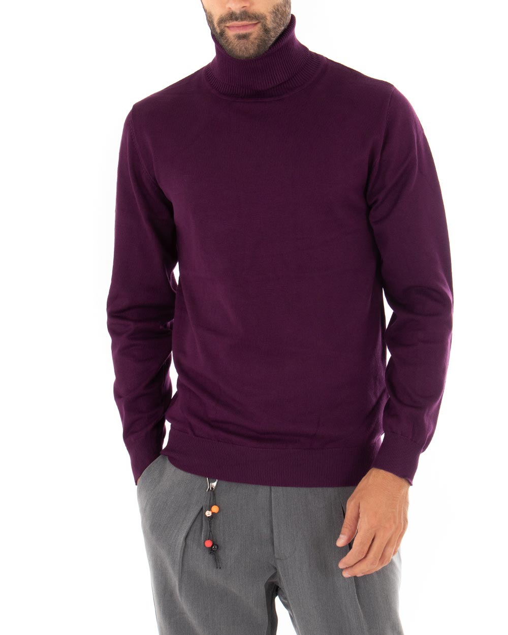 Maglioncino Uomo Collo Alto Maglia Rasata Morbida Dolcevita Sottogiacca Basic Tinta Unita Viola GIOSAL-M2960A