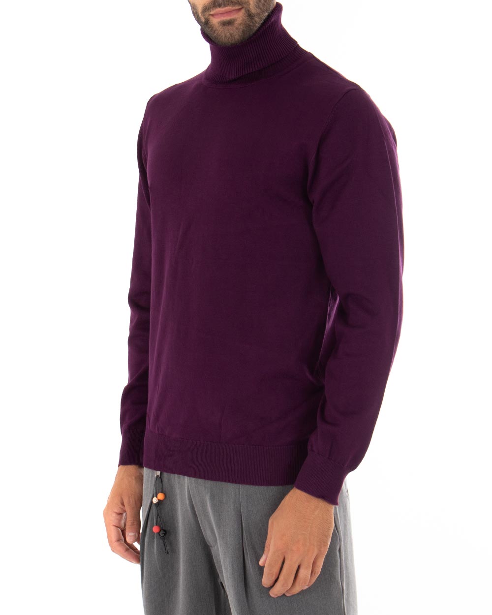 Maglioncino Uomo Collo Alto Maglia Rasata Morbida Dolcevita Sottogiacca Basic Tinta Unita Viola GIOSAL-M2960A