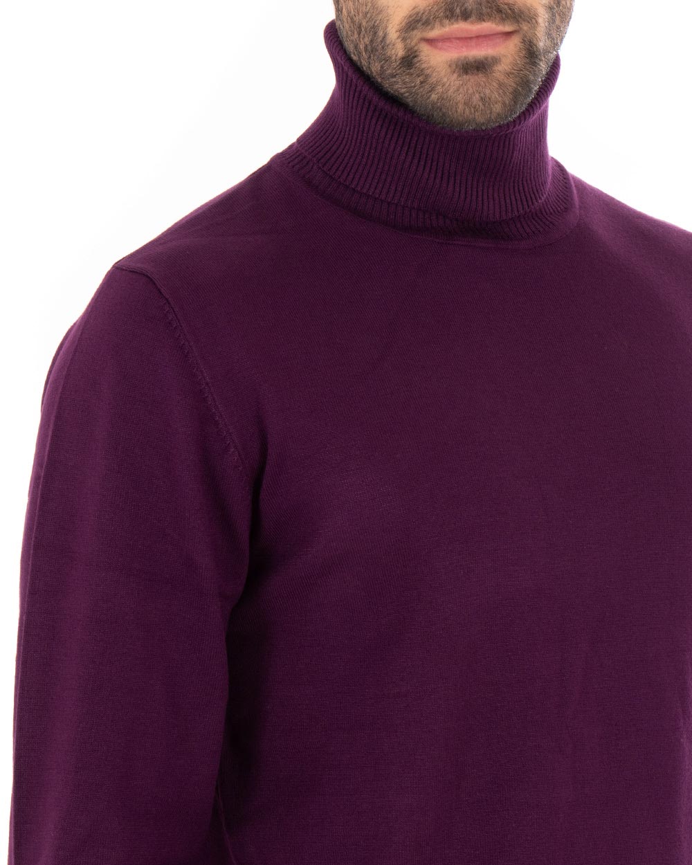 Maglioncino Uomo Collo Alto Maglia Rasata Morbida Dolcevita Sottogiacca Basic Tinta Unita Viola GIOSAL-M2960A