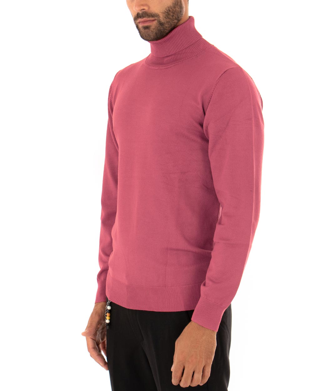 Maglioncino Uomo Collo Alto Maglia Rasata Morbida Dolcevita Sottogiacca Basic Tinta Unita Fucsia GIOSAL-M2961A