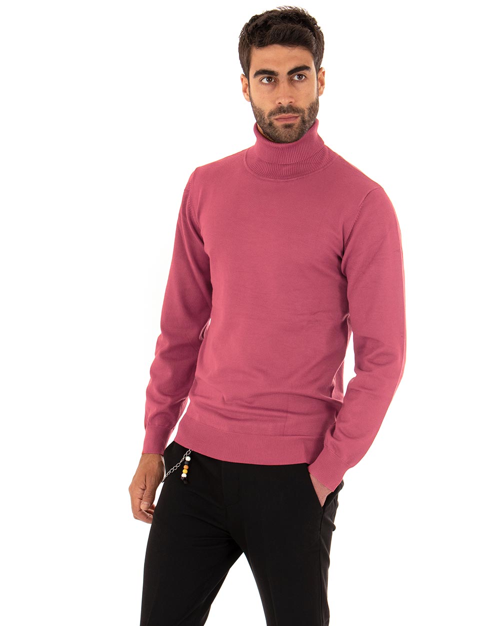 Maglioncino Uomo Collo Alto Maglia Rasata Morbida Dolcevita Sottogiacca Basic Tinta Unita Fucsia GIOSAL-M2961A