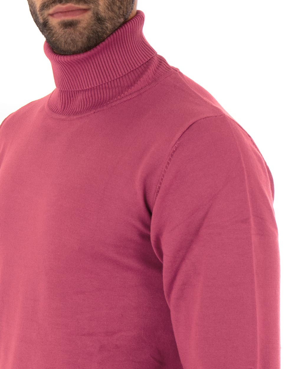 Maglioncino Uomo Collo Alto Maglia Rasata Morbida Dolcevita Sottogiacca Basic Tinta Unita Fucsia GIOSAL-M2961A