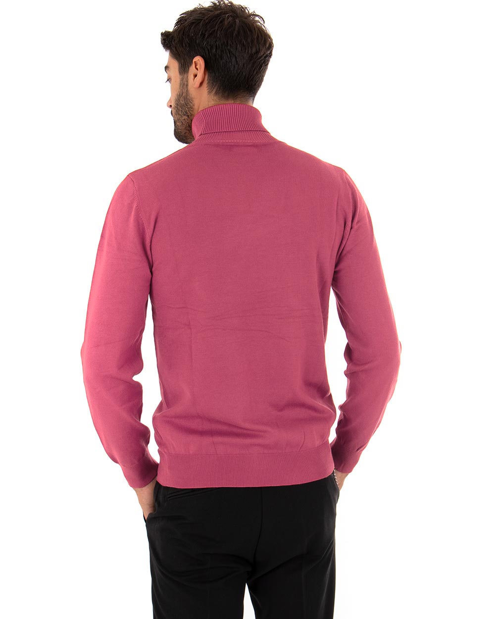 Maglioncino Uomo Collo Alto Maglia Rasata Morbida Dolcevita Sottogiacca Basic Tinta Unita Fucsia GIOSAL-M2961A