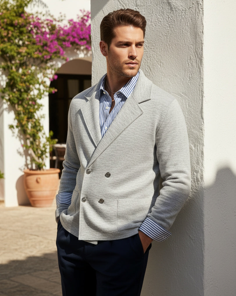 Cardigan uomo doppiopetto giacca bottoni metallo maglia links cotone casual grigio GIOSAL-M2986A