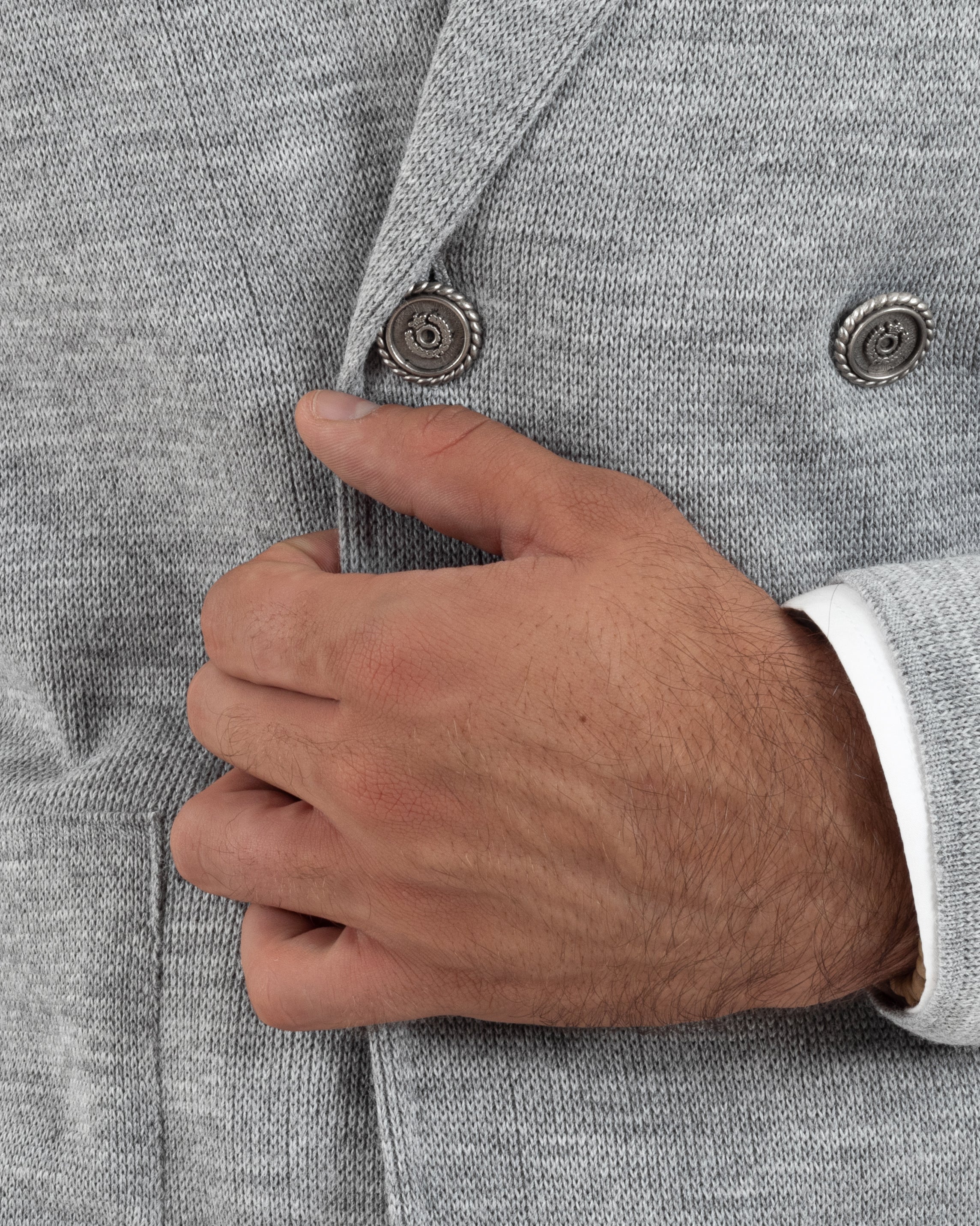 Cardigan Uomo Doppiopetto Giacca Con Bottoni In Metallo Maglia Lavorata Links Maglioncino Cotone Casual Grigio GIOSAL-M2986A