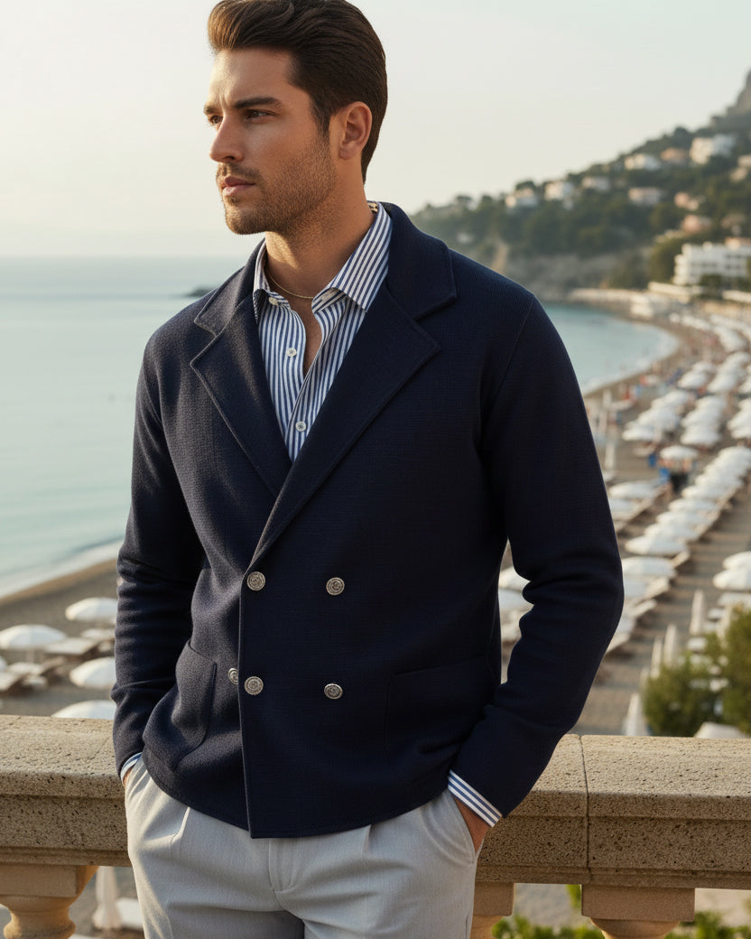 Cardigan uomo doppiopetto giacca bottoni metallo maglia links cotone blu GIOSAL-M2989A