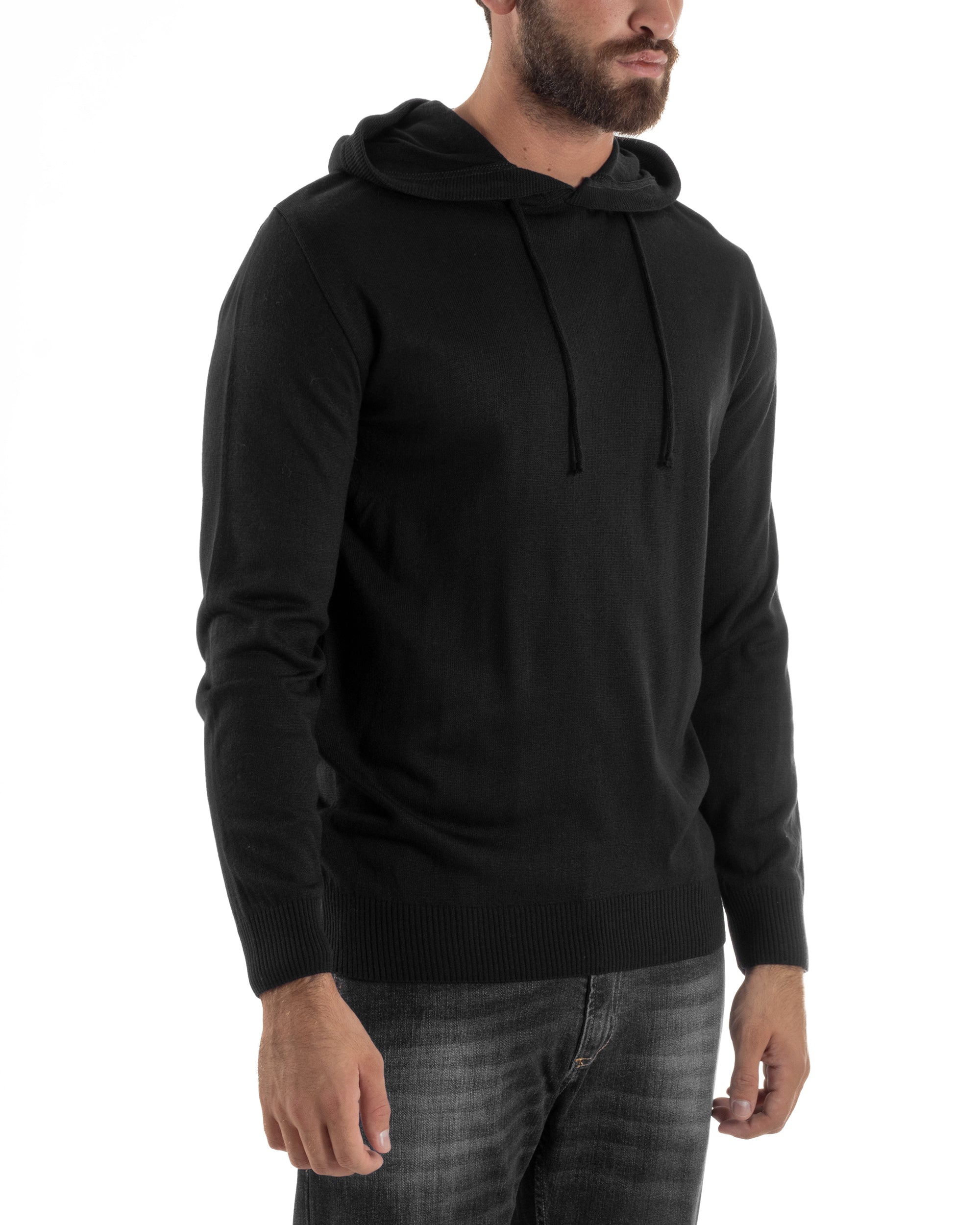 Maglioncino Uomo Maglia Con Cappuccio Felpa Basic Nero Over-D OE1F2W5M42