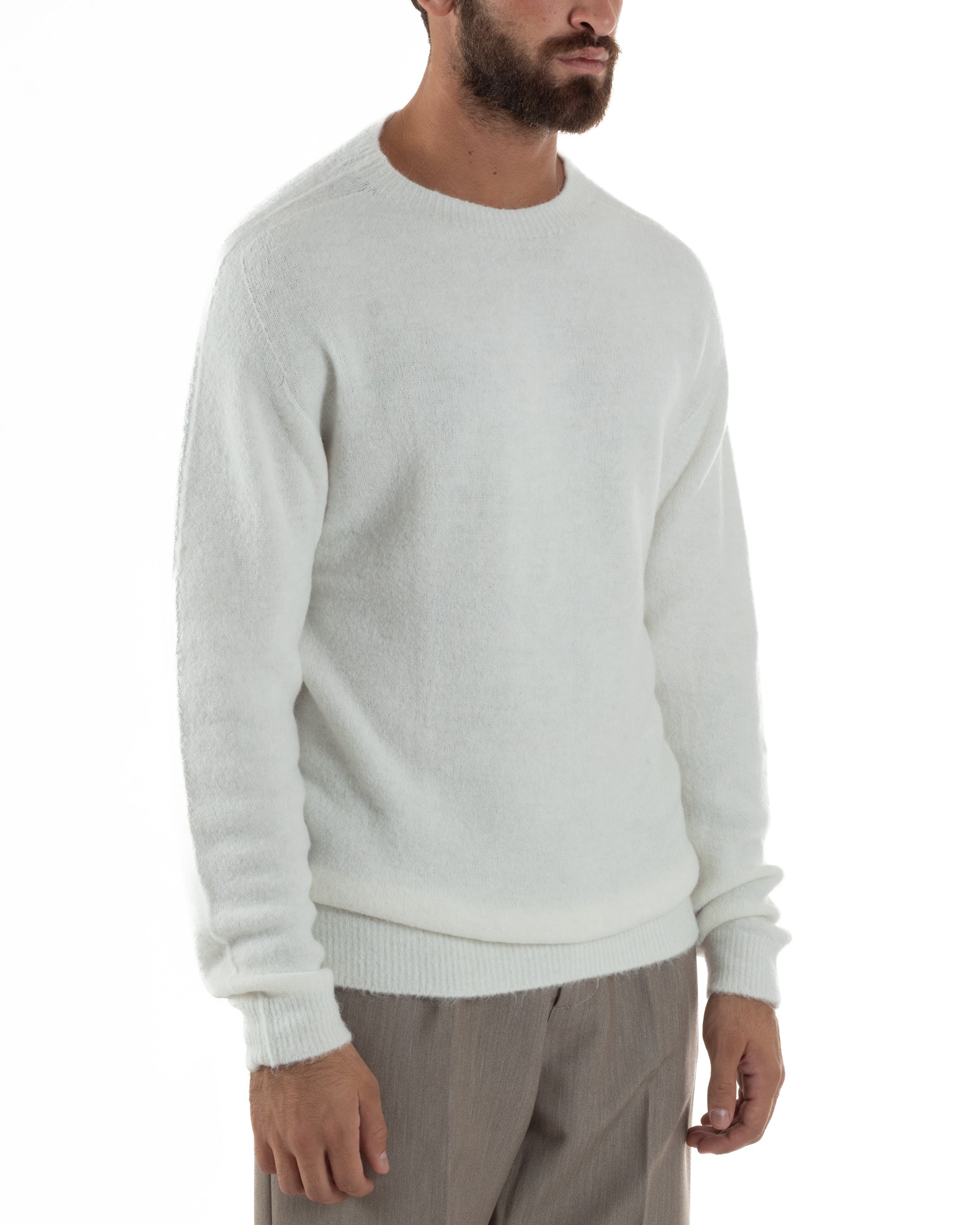 Maglione Uomo Lana Girocollo Regular Fit Basic Bianco BERNA M252037