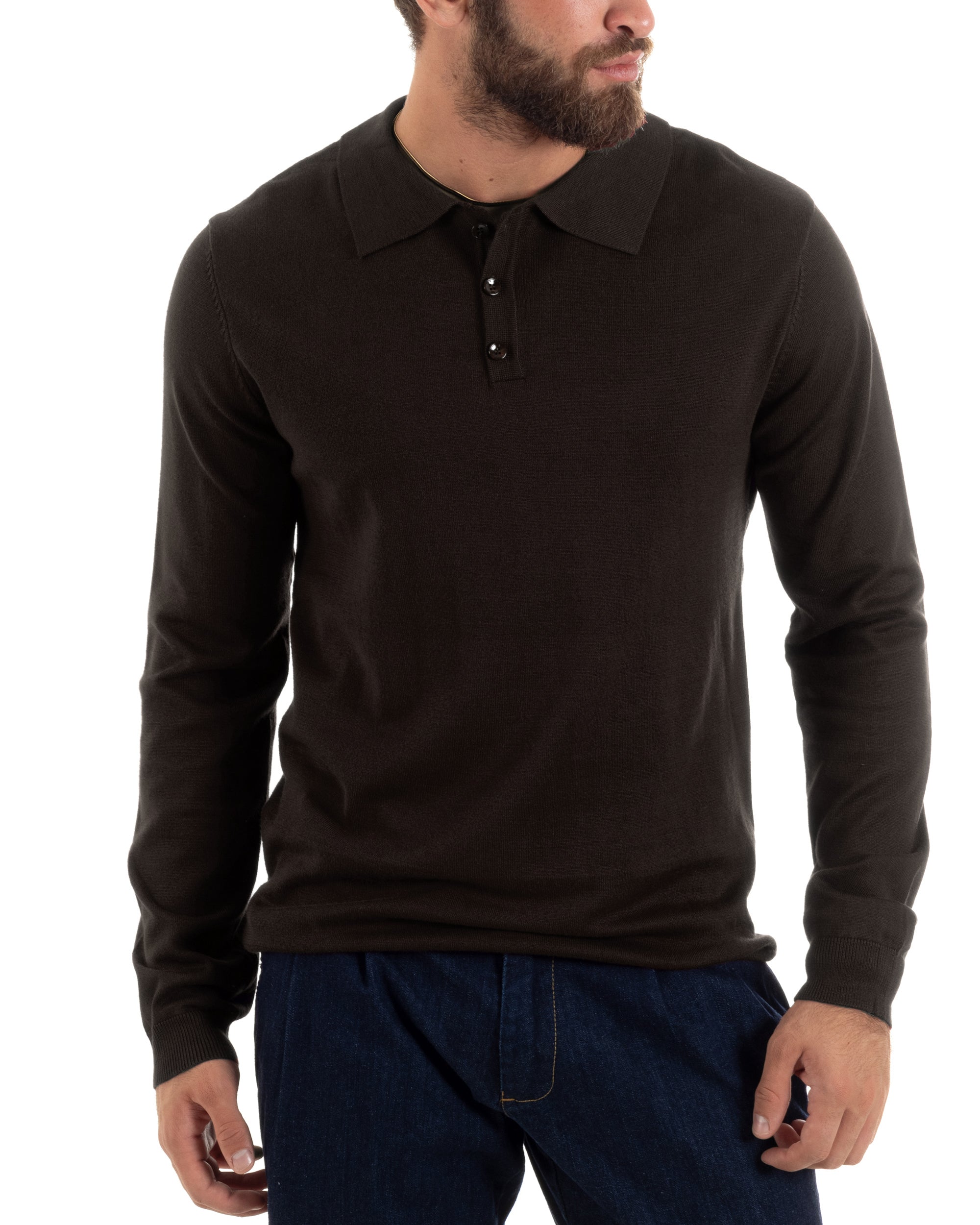 Men's Casual Basic Polo Collar Sweater Brown M3002A
