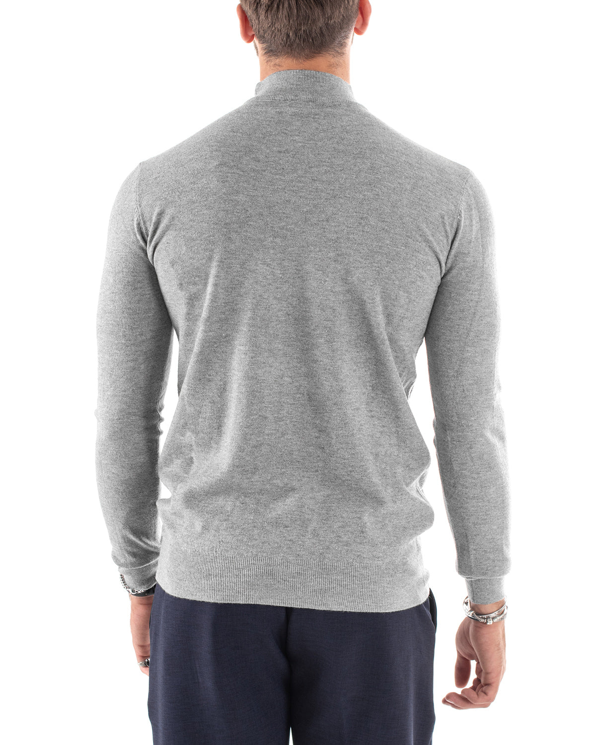 Maglioncino Uomo Maglia Mezzo Collo Maniche Lunghe Sottogiacca Rasato Caldo Elastico Tinta Unita Grigio Chiaro GIOSAL-M3004A