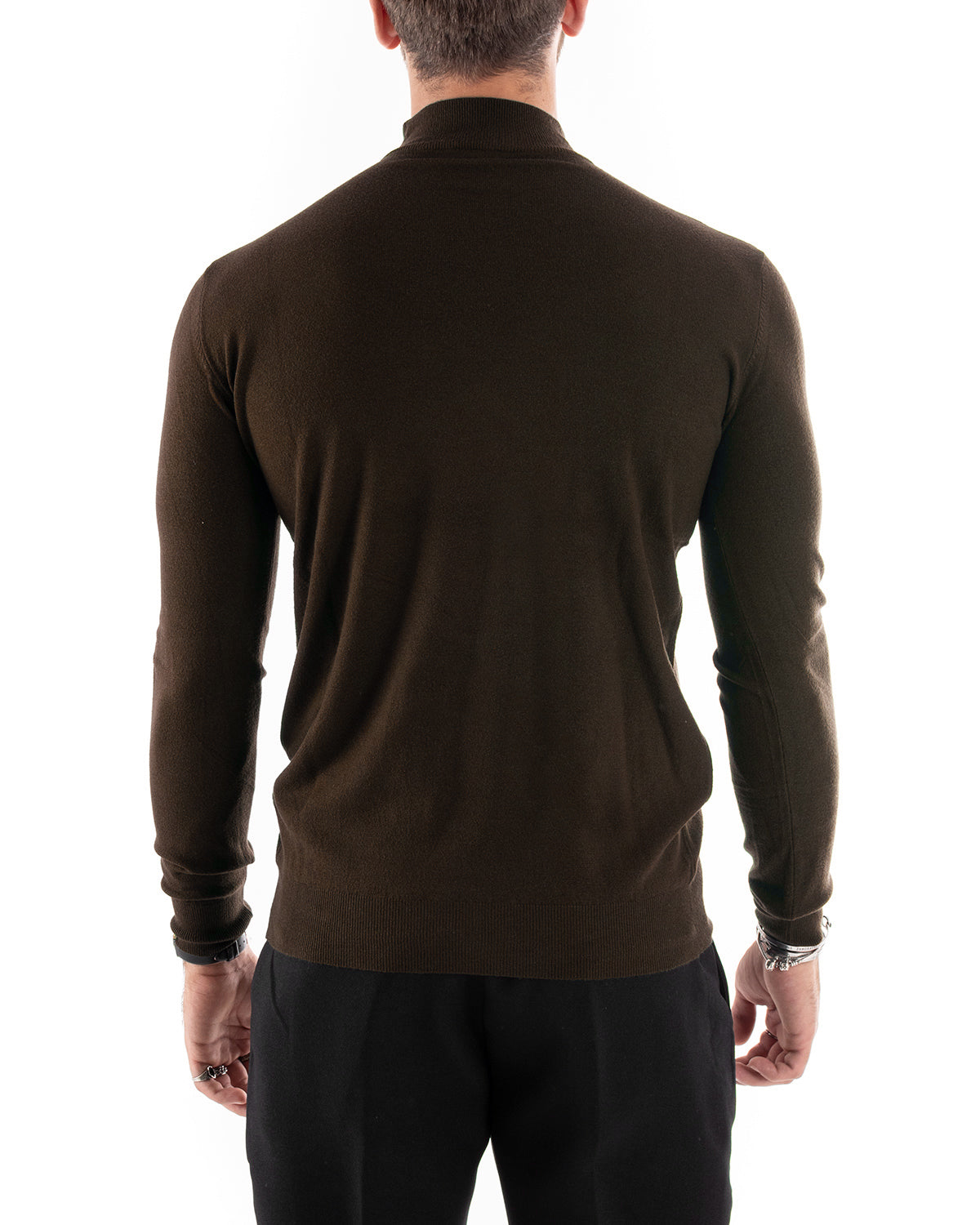 Maglioncino Uomo Maglia Mezzo Collo Maniche Lunghe Sottogiacca Rasato Caldo Elastico Tinta Unita Marrone GIOSAL-M3005A