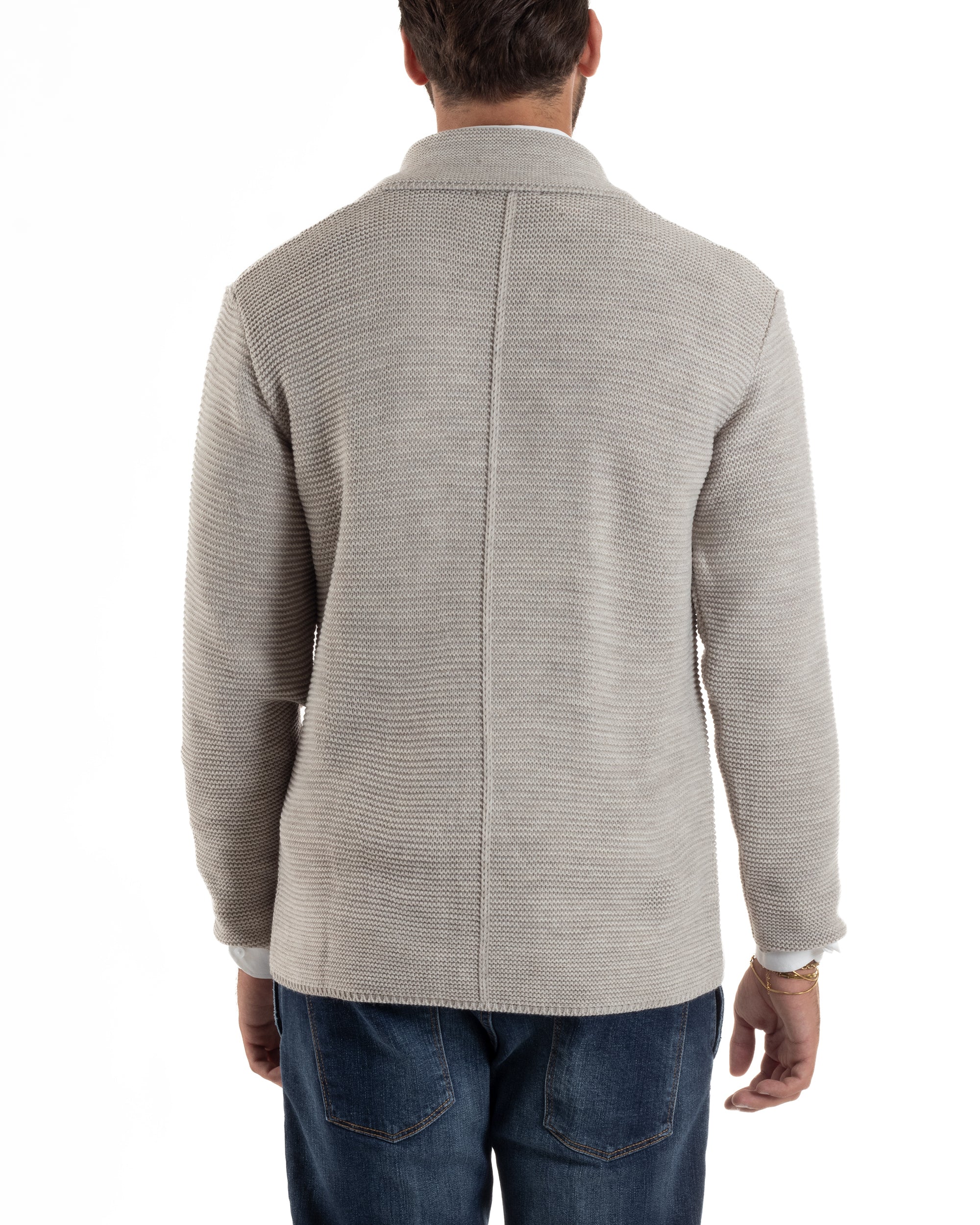 Cardigan Uomo Doppiopetto Maglia Links Tinta Unita Beige BlackSunday M3016A