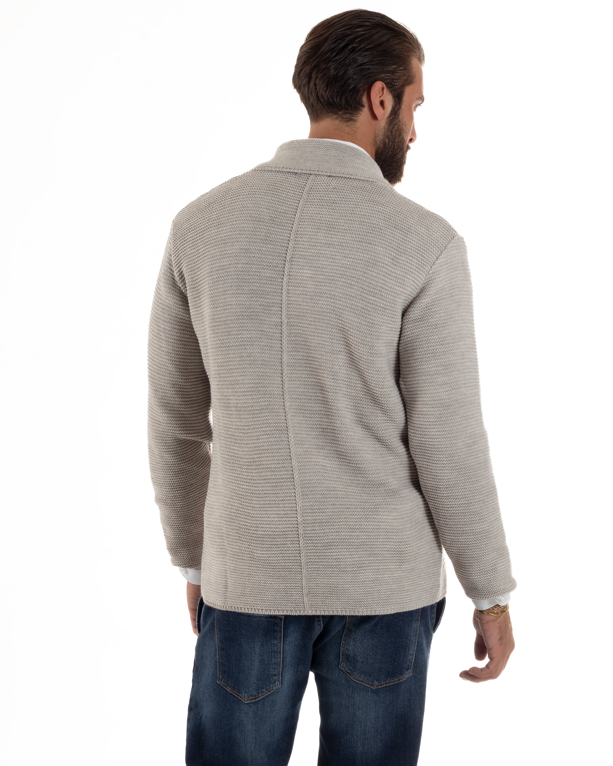 Cardigan Uomo Doppiopetto Maglia Links Tinta Unita Beige BlackSunday M3016A