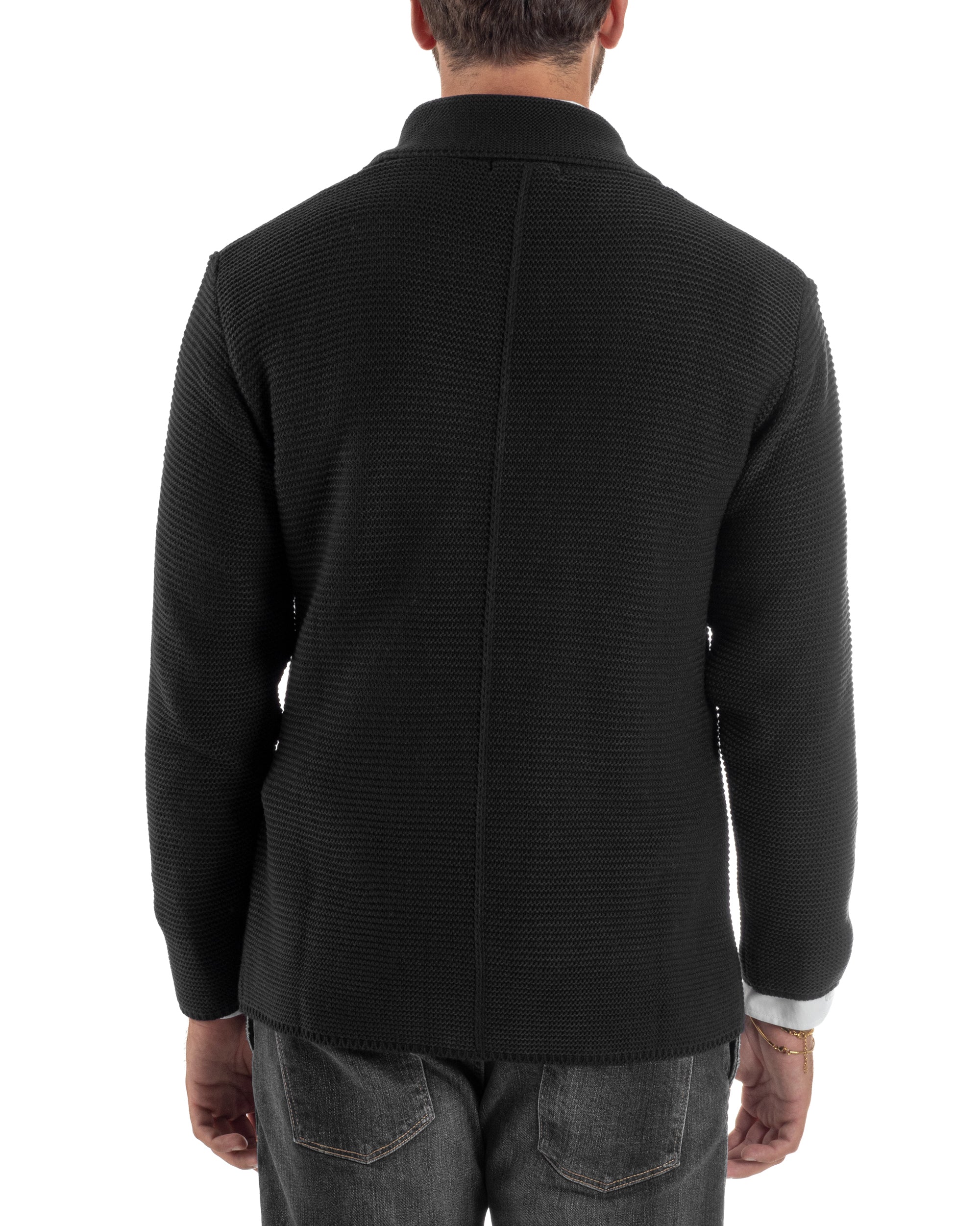 Cardigan Uomo Doppiopetto Maglia Links Tinta Unita Nero BlackSunday M3017A