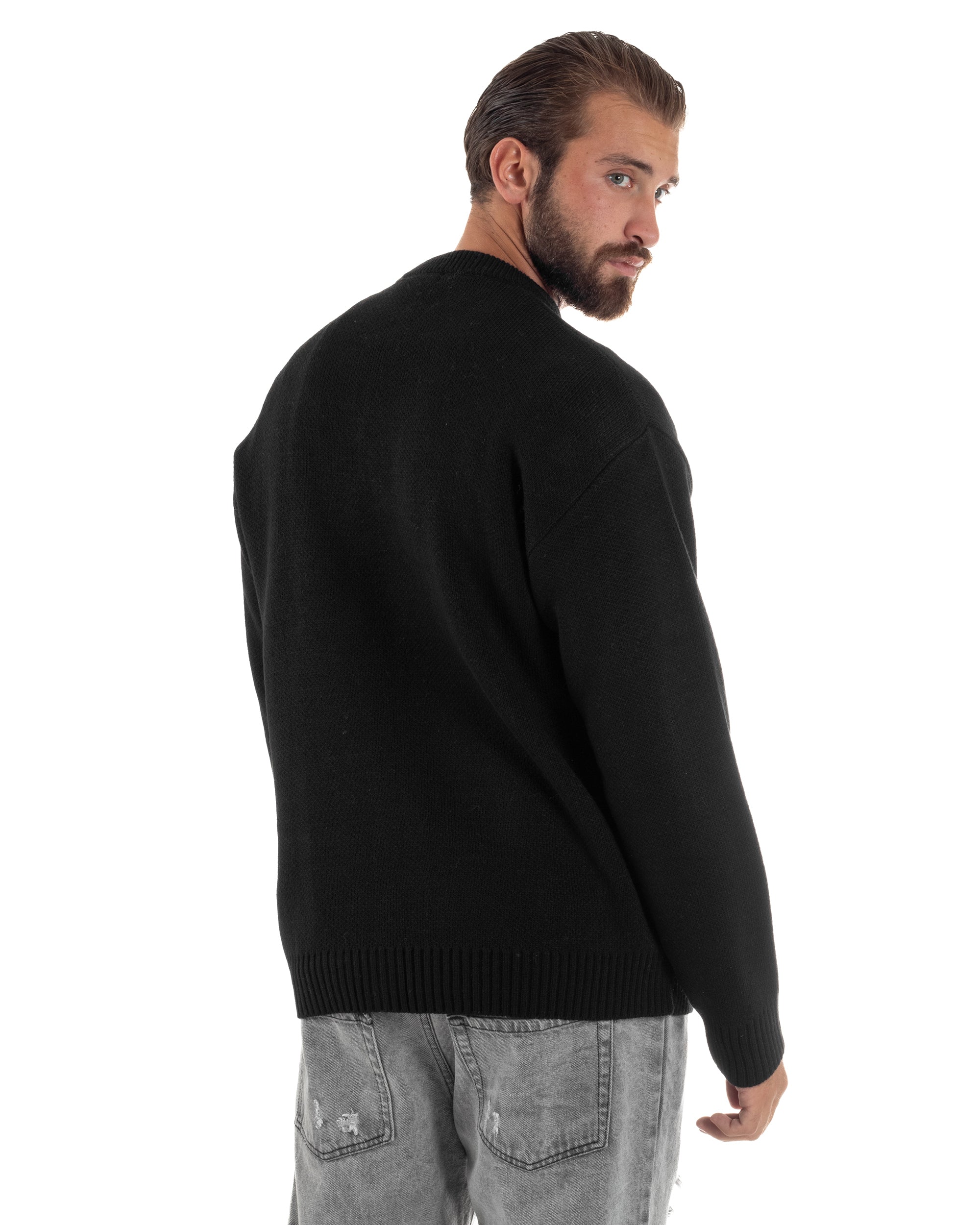 Maglia Uomo Girocollo Lana Relaxed Fit Nero M3019A