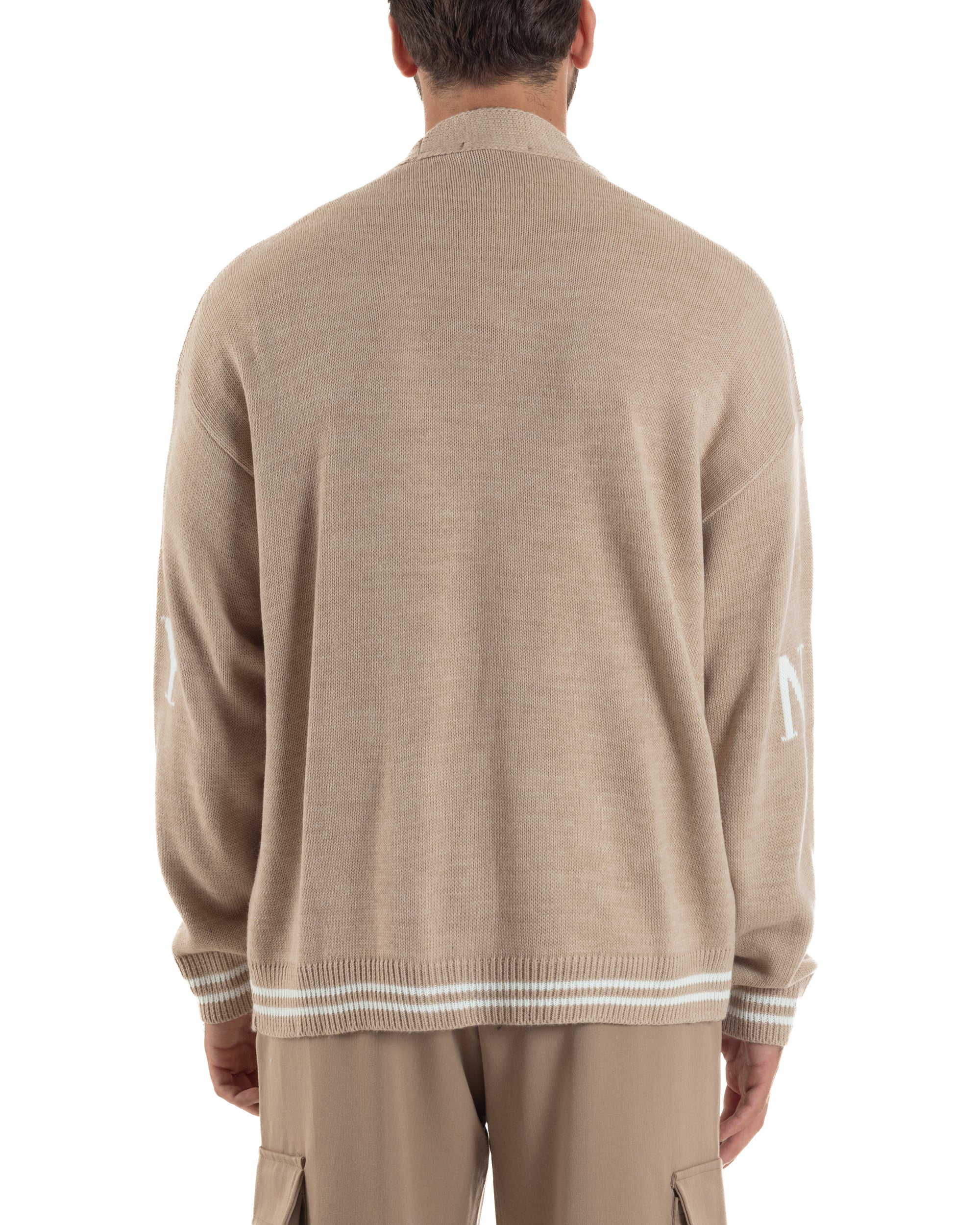 Cardigan Uomo Lana Maglia Scollo a V Relaxed Fit Beige M3020A