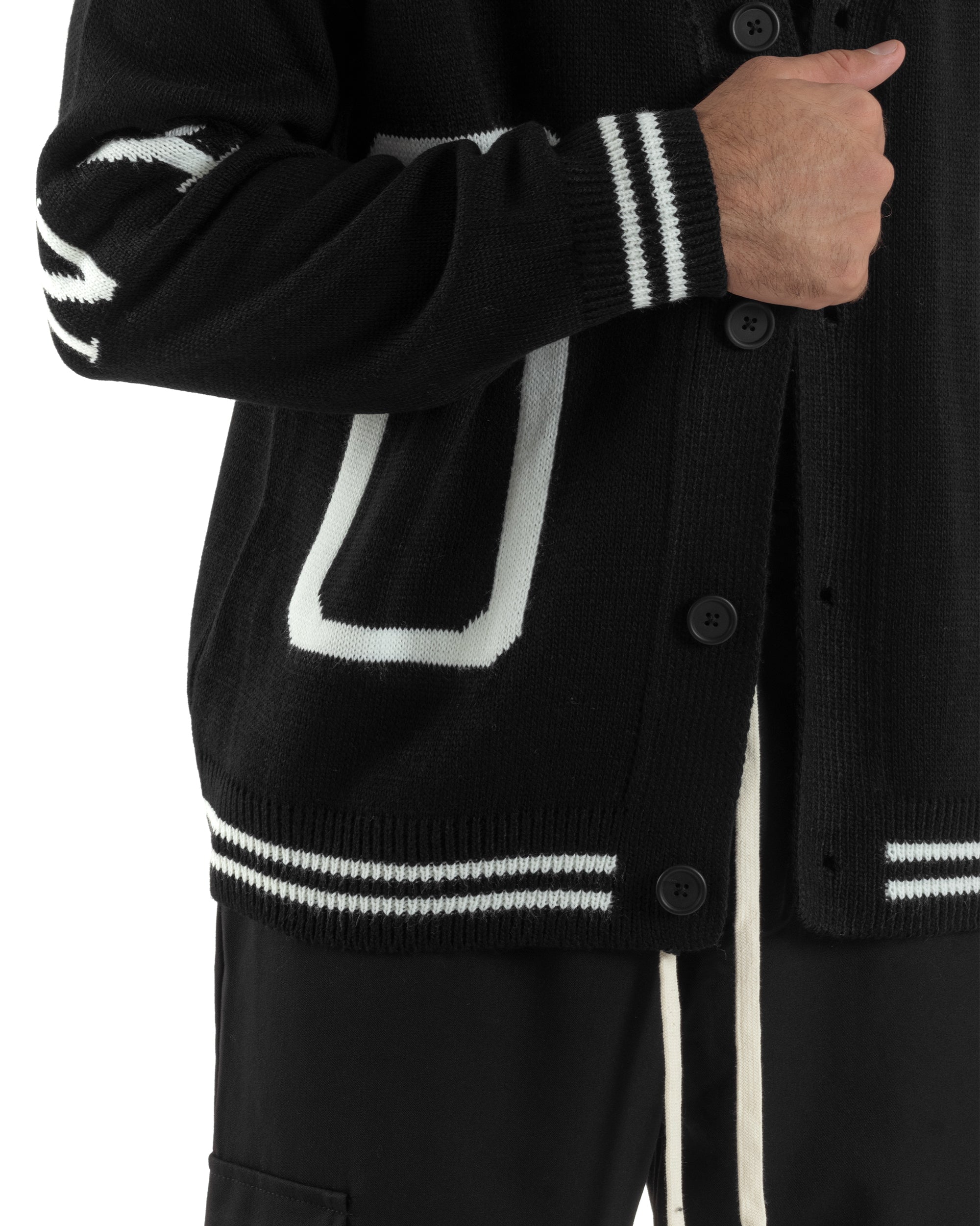 Cardigan Uomo Lana Maglia Scollo a V Relaxed Fit Nero M3021A