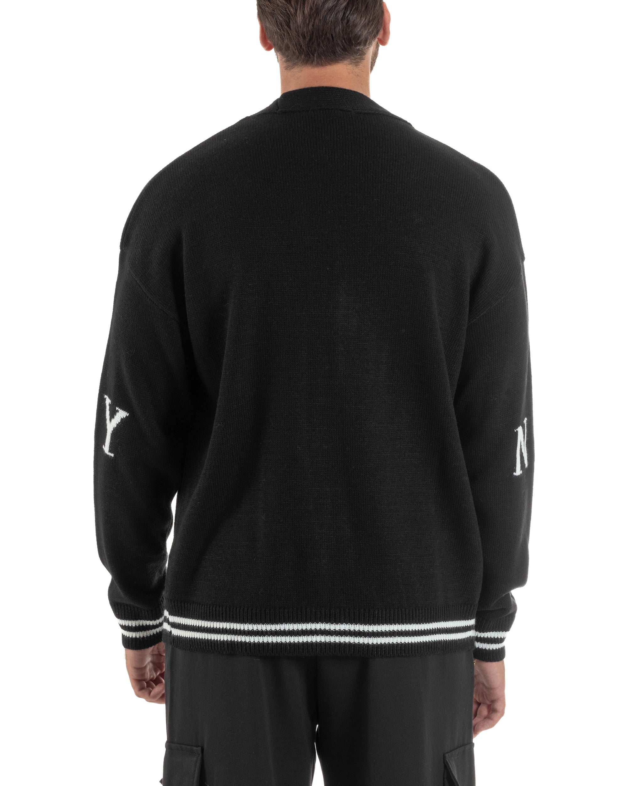 Cardigan Uomo Lana Maglia Scollo a V Relaxed Fit Nero M3021A