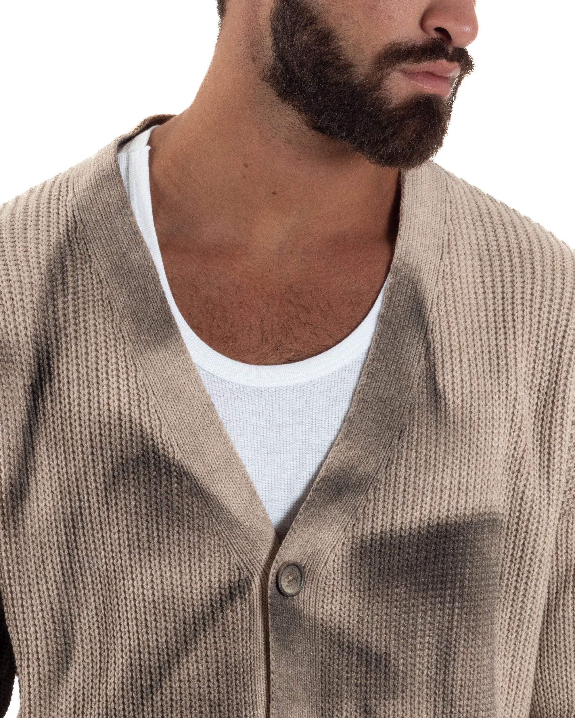 Cardigan Uomo Sfumato Tie Dye Maglia Scollo V Beige M3034A