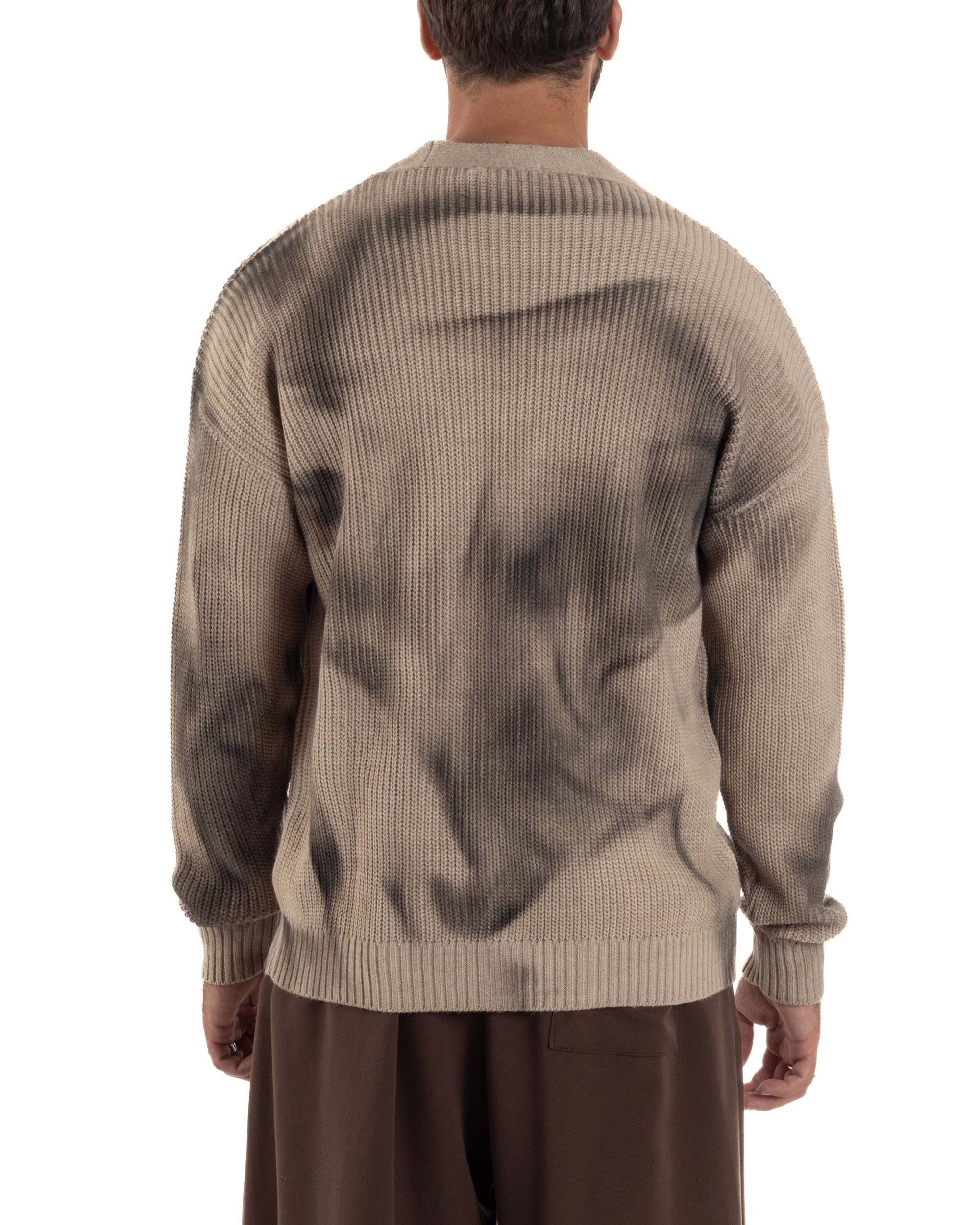 Cardigan Uomo Sfumato Tie Dye Maglia Scollo V Beige M3034A
