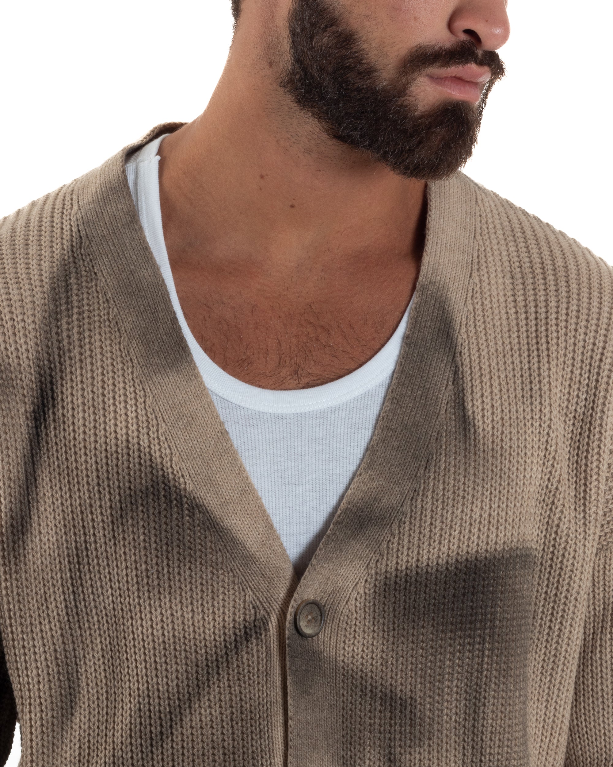 Cardigan Uomo Sfumato Tie Dye Maglia Scollo V Beige M3034A