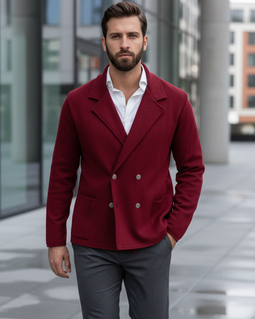 Cardigan uomo doppiopetto giacca bottoni metallo maglia links bordeaux GIOSAL-M3041A