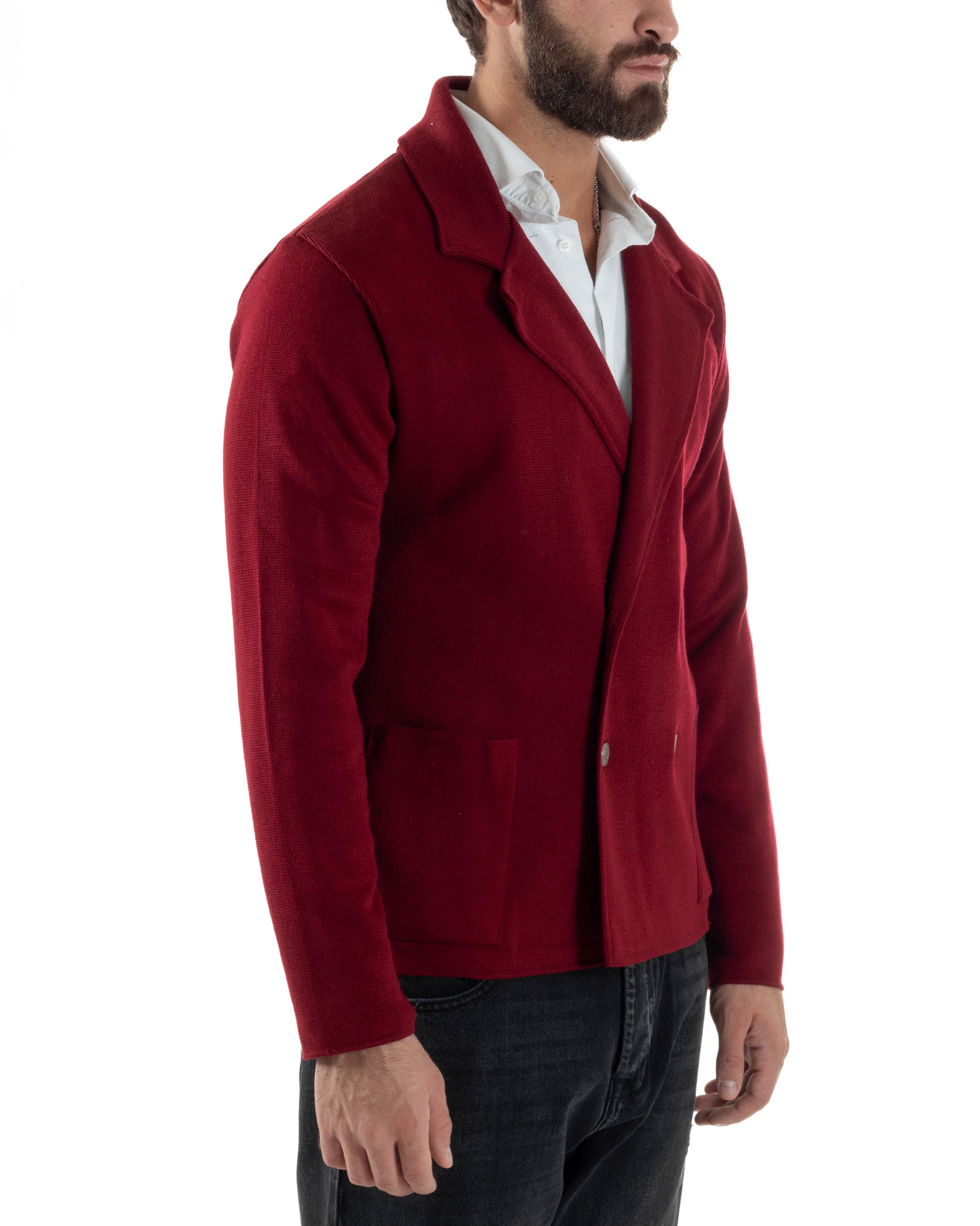 Cardigan Uomo Doppiopetto Giacca Con Bottoni Metallo Maglia Links Bordeaux M3041A