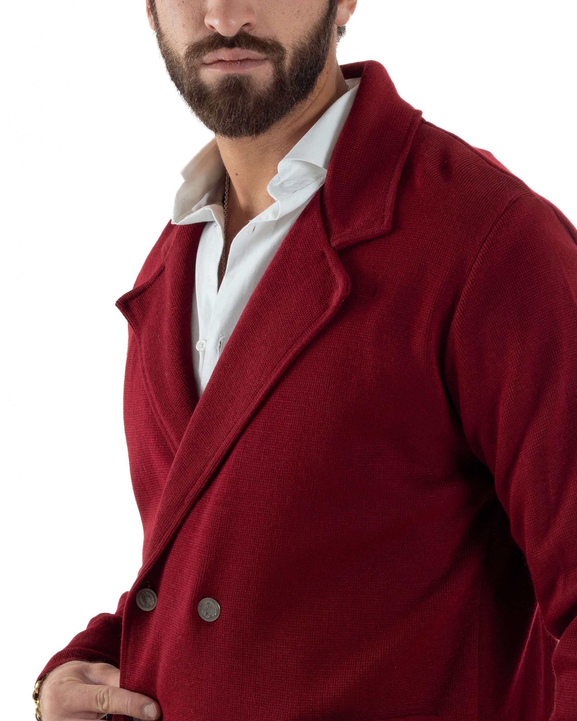 Cardigan Uomo Doppiopetto Giacca Con Bottoni Metallo Maglia Links Bordeaux M3041A