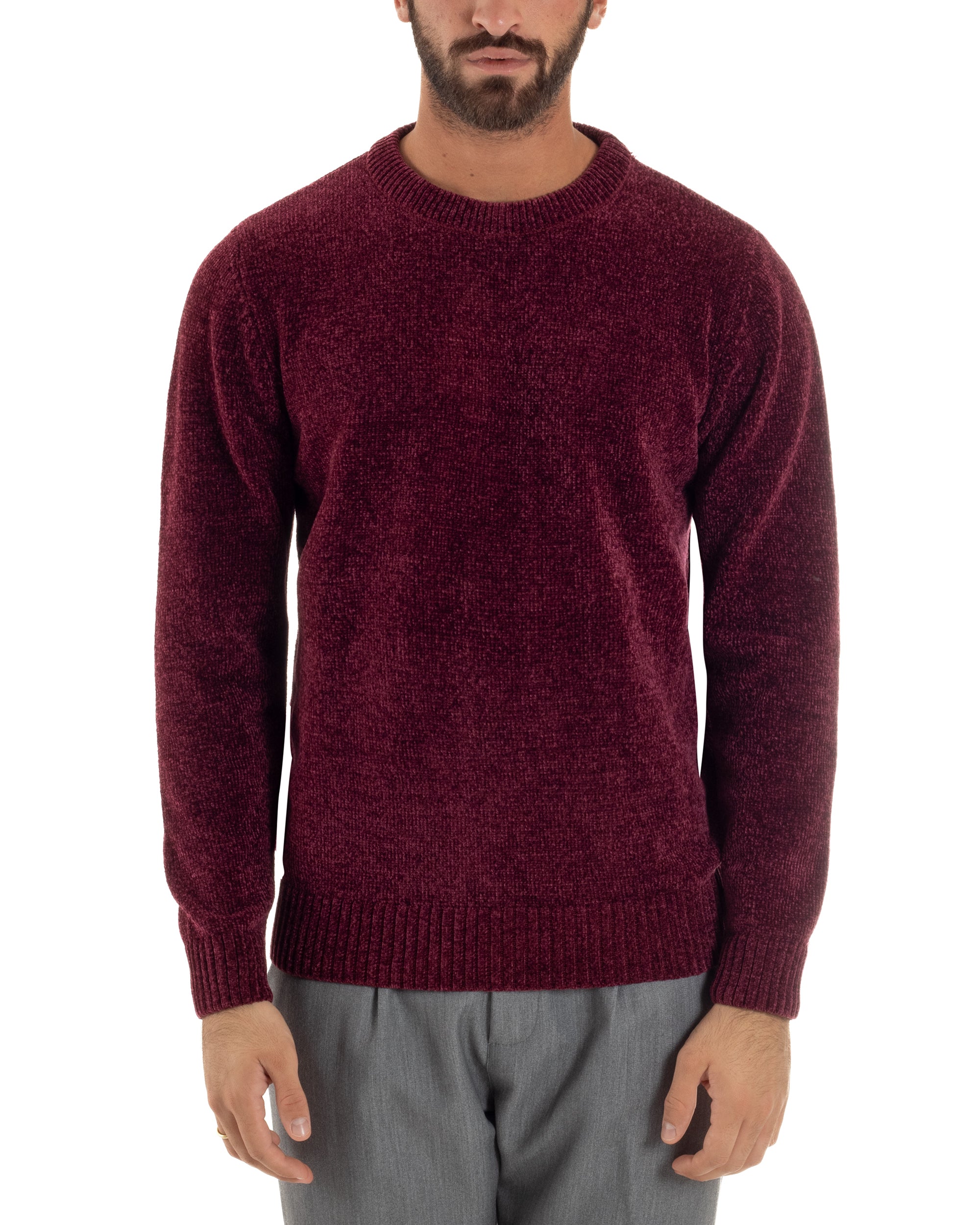 Maglioncino Uomo Ciniglia Regular Fit Maglia Basic Bordeaux M3051A
