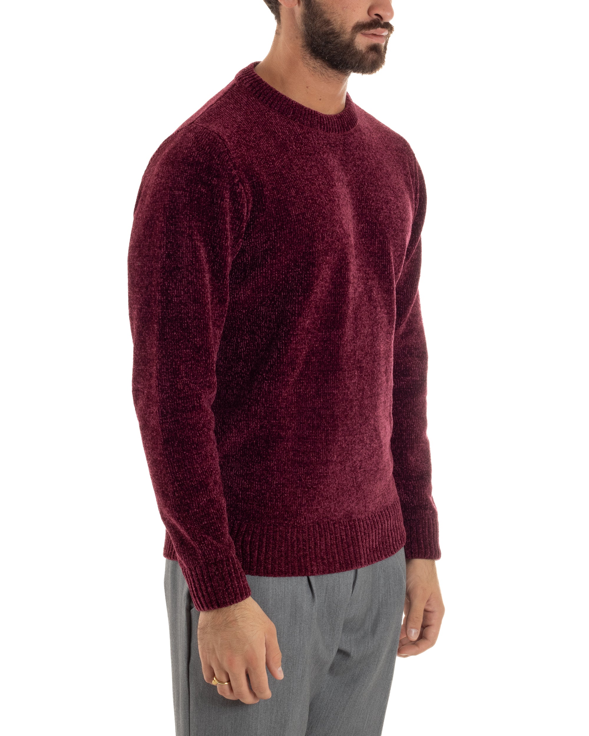 Maglioncino Uomo Ciniglia Regular Fit Maglia Basic Bordeaux M3051A
