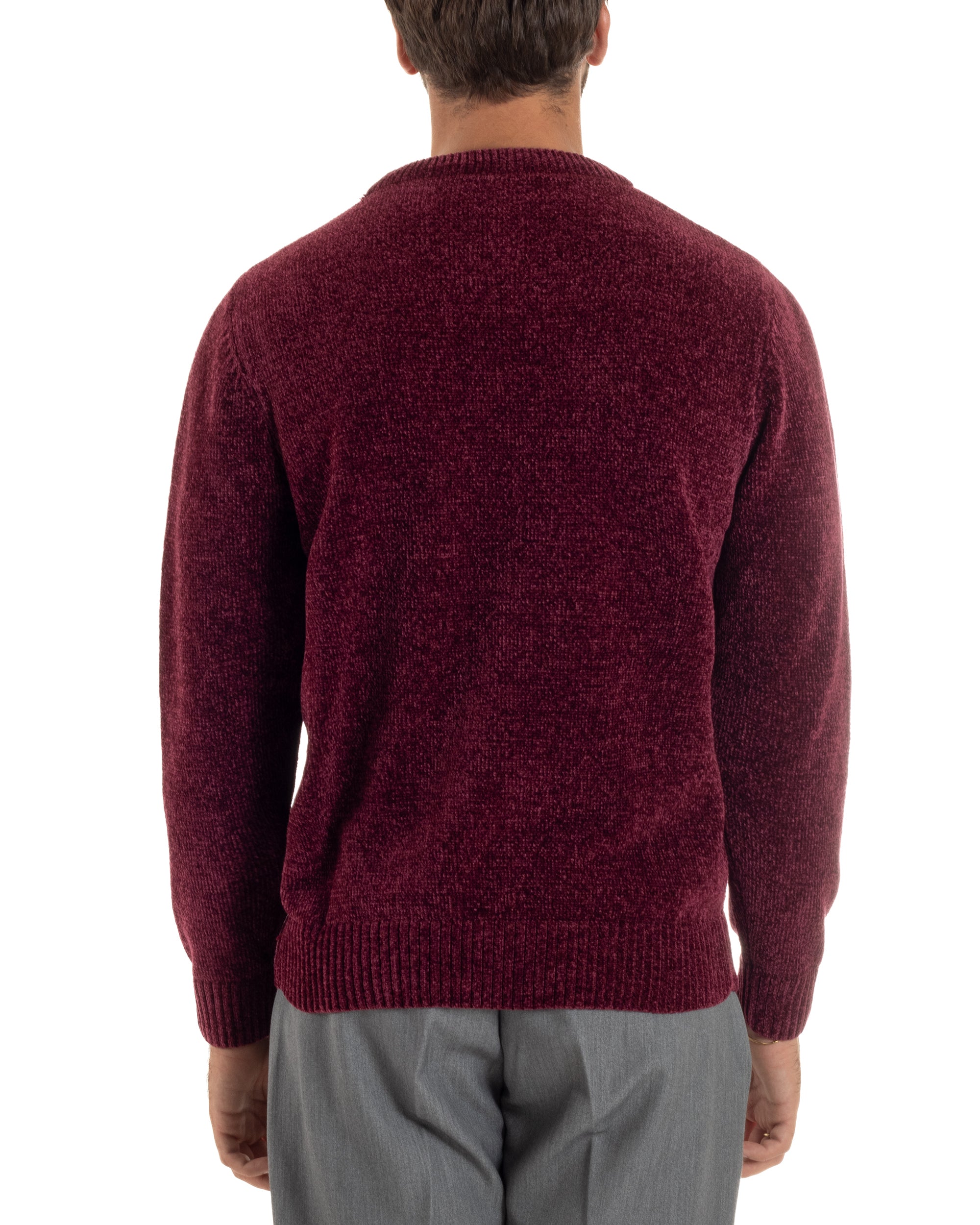 Maglioncino Uomo Ciniglia Regular Fit Maglia Basic Bordeaux M3051A