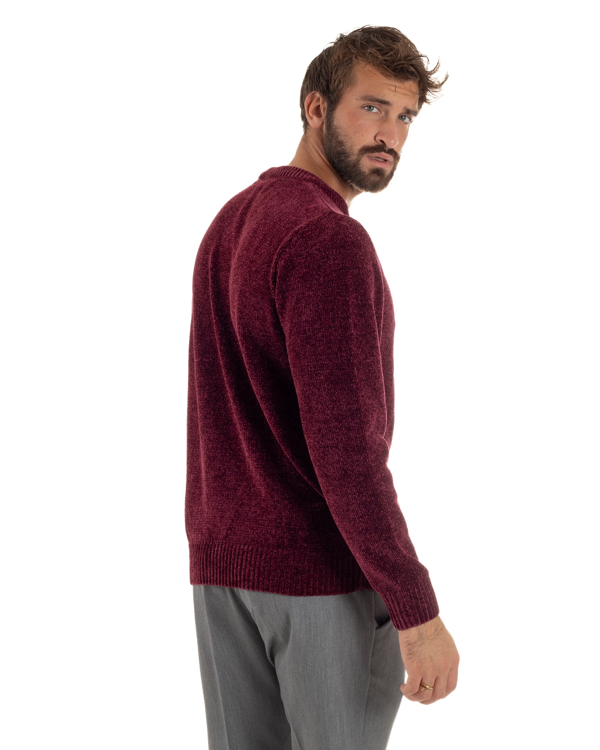 Maglioncino Uomo Ciniglia Regular Fit Maglia Basic Bordeaux M3051A